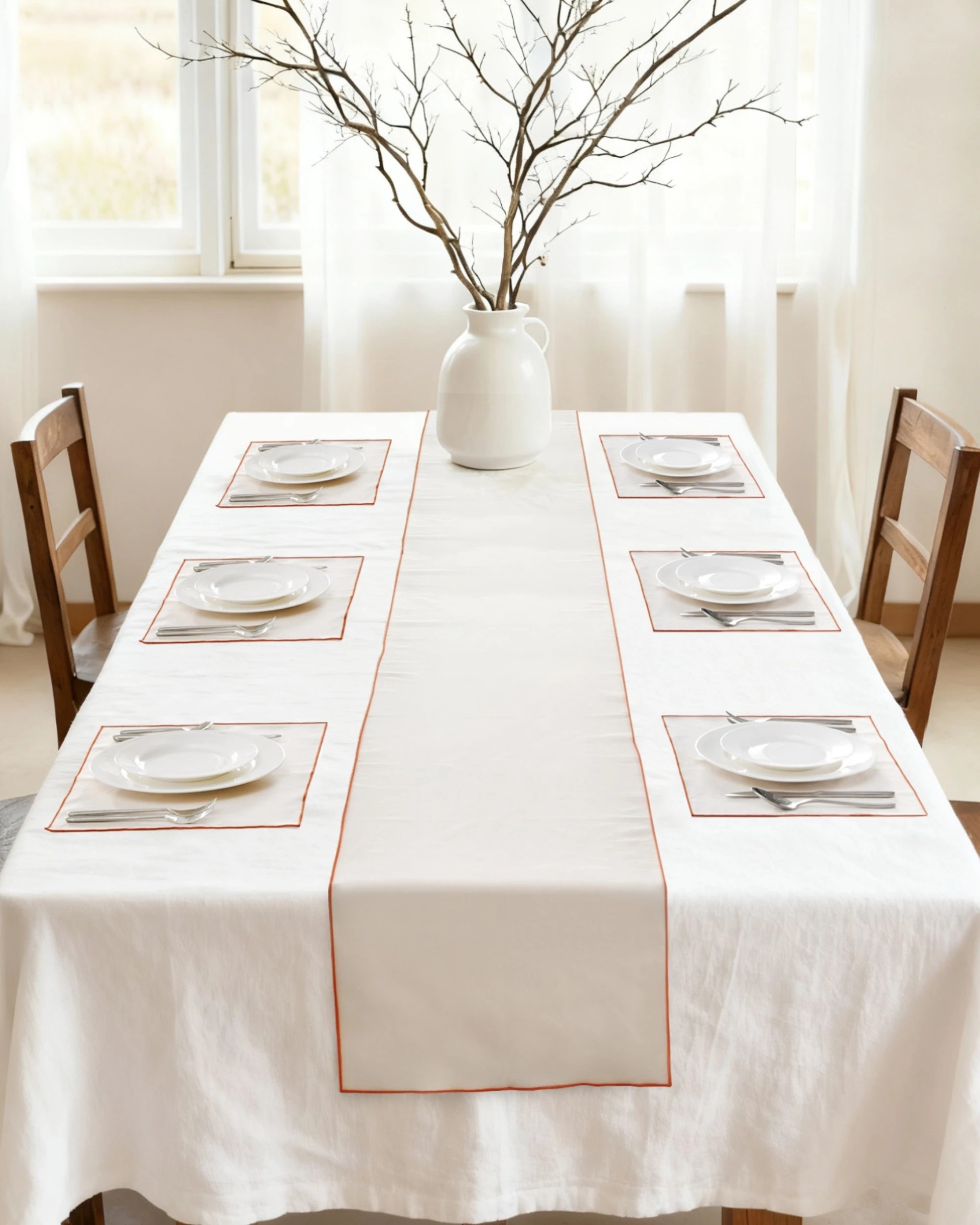 1 Cadence & Co. Harvest Table Runner with Set of 6 Placemats - Natural with Rust Edge, 1 of 10