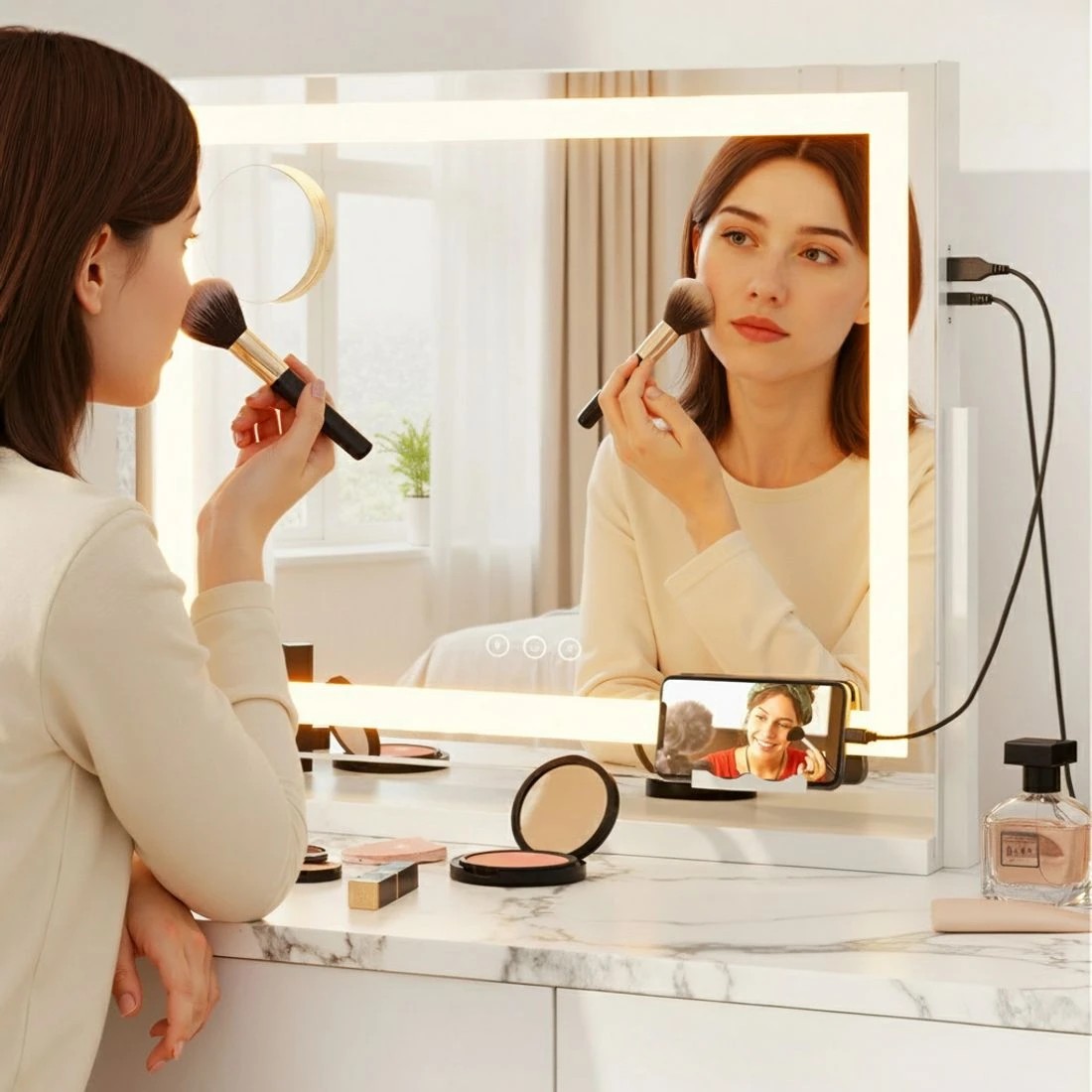 6 Embellir Makeup Mirror 58x46cm 360° Rotatable Vanity Mirror with Lights Bright Light Strip Adjustable - Multi, 6 of 8