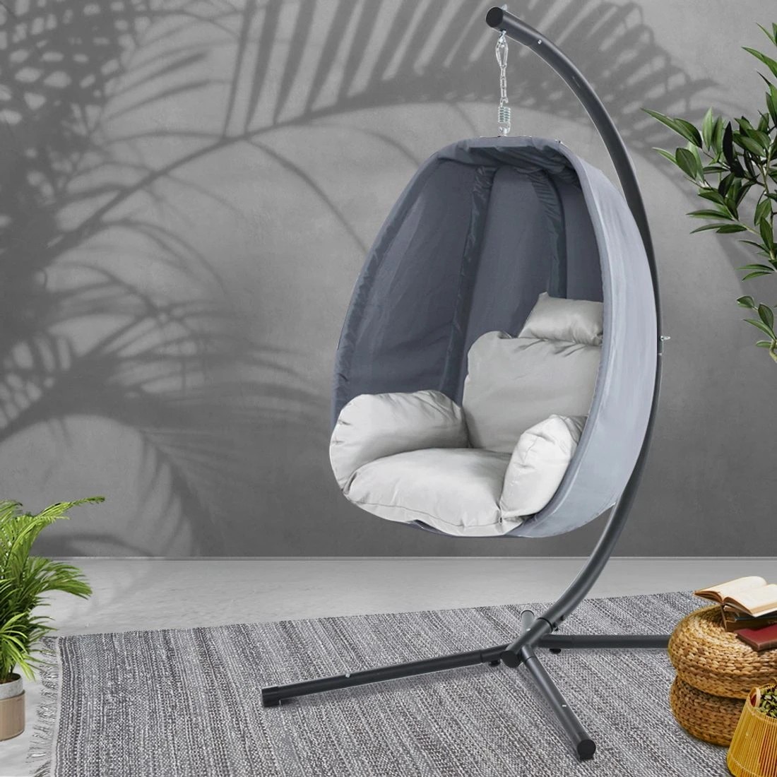 3 Gardeon Outdoor Egg Swing Chair Patio Furniture Pod Stand Canopy Foldable - Grey, 3 of 7