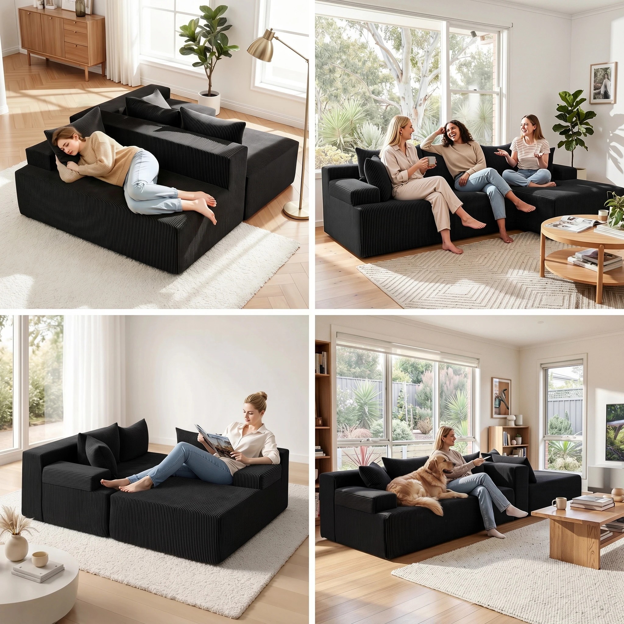 4 Artiss Modular Sectional Sofa Bed Convertible L-Shaped Couch with Deep Seat for - Black, 4 of 10