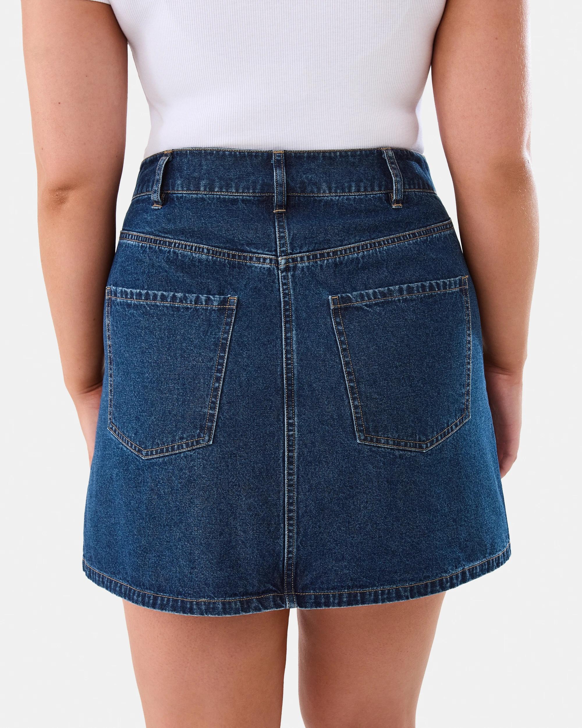 3 Embroidered Denim Mini Skirt Dark Wash, 3 of 10