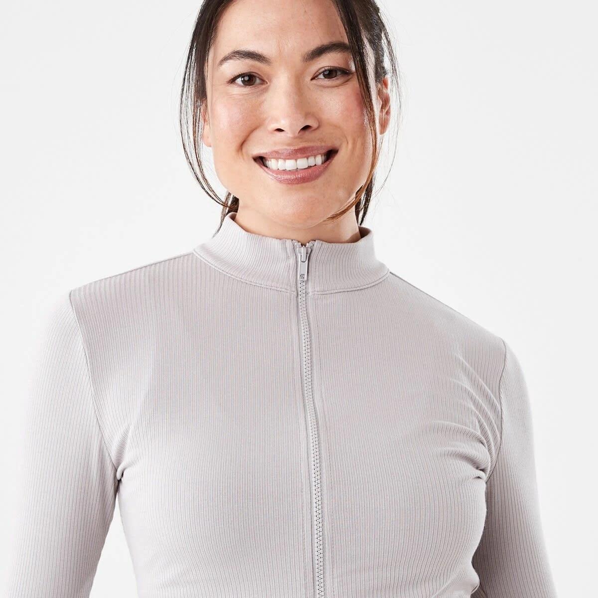 5 Active Womens Ribbed Zip Through Long Sleeve Top Porp Gry, 5 of 7