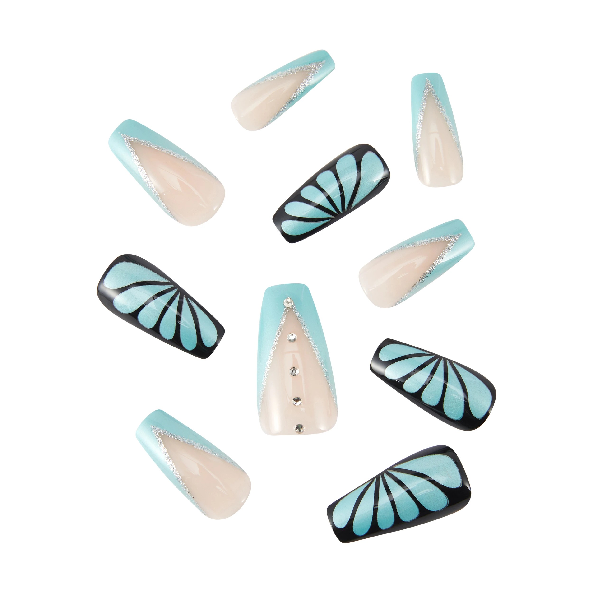 2 OXX Cosmetics 24 Pack Artificial Nails with Adhesive - Squareletto Shape, Butterfly, 2 of 4