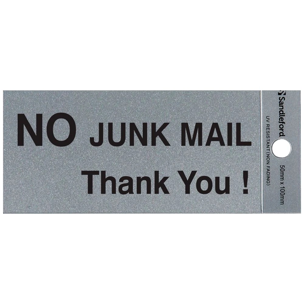 1 Sandleford self-adhesive No Junk Mail Sign 100 x 50mm, 1 of 1
