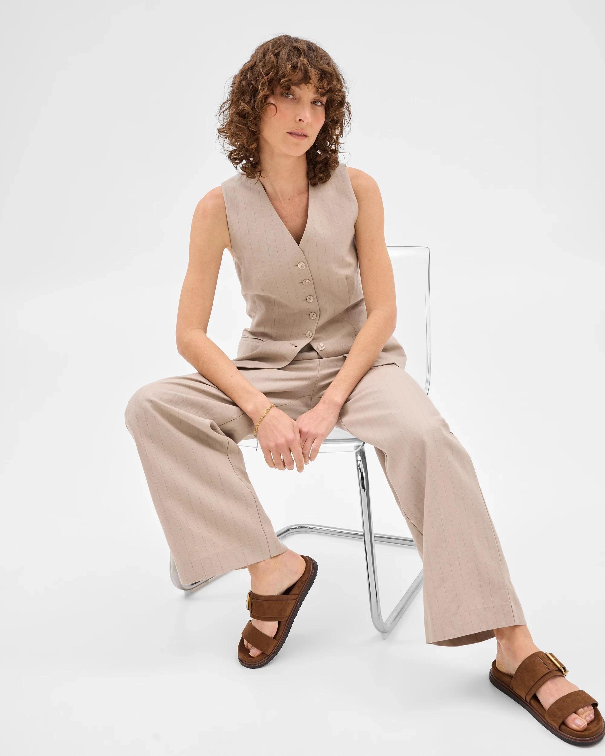 7 Linen Blend Wide Leg Pants - Preview NATURAL STRIPE, 7 of 7