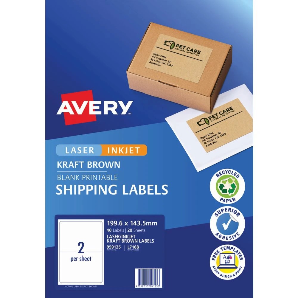 2 Avery 2UP Inkjet Laser Shipping Labels Kraft Brown 20 Sheets, 2 of 5