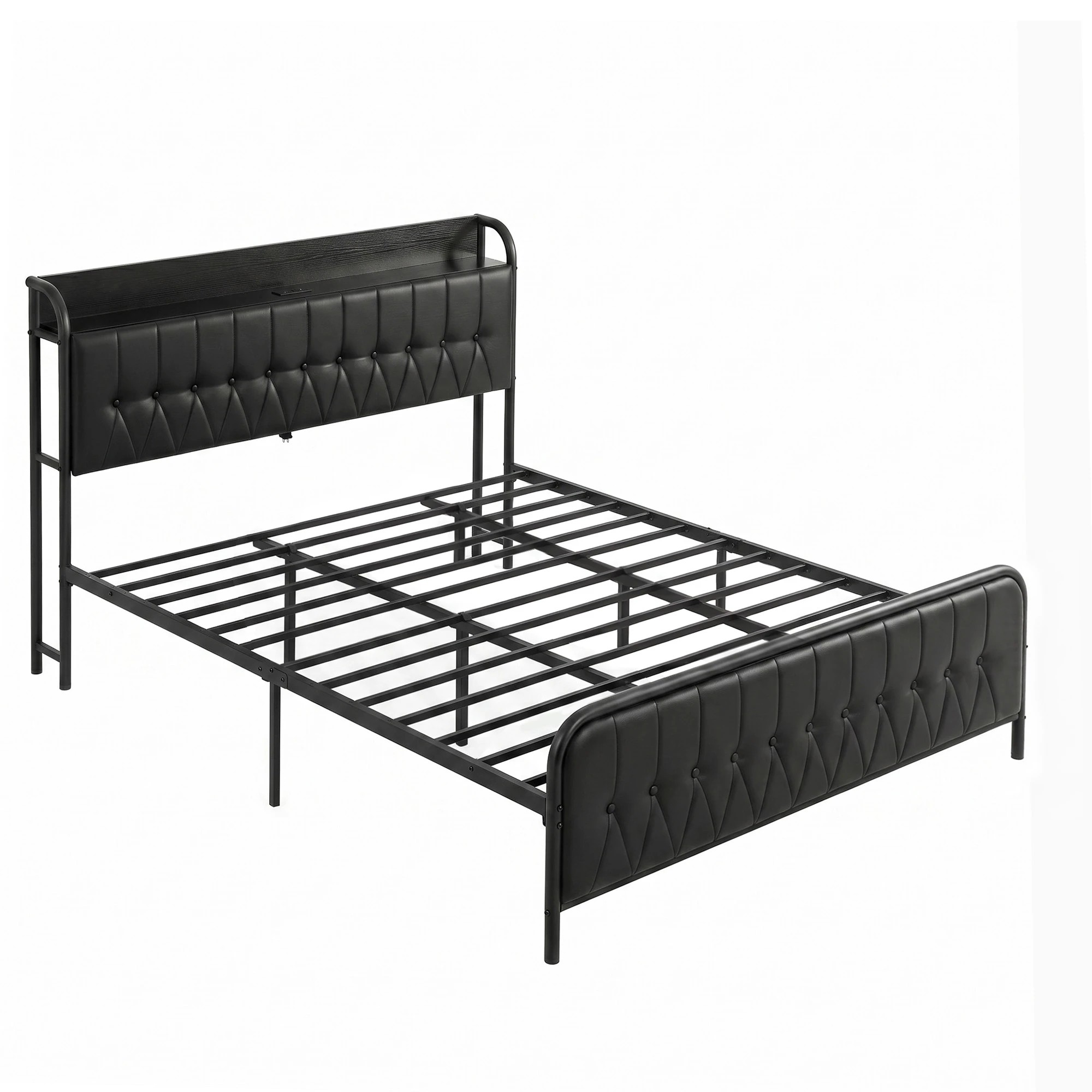 1 Artiss King Bed Frame with Storage Headboard SAA Certified Charging Station - Black, 1 of 10