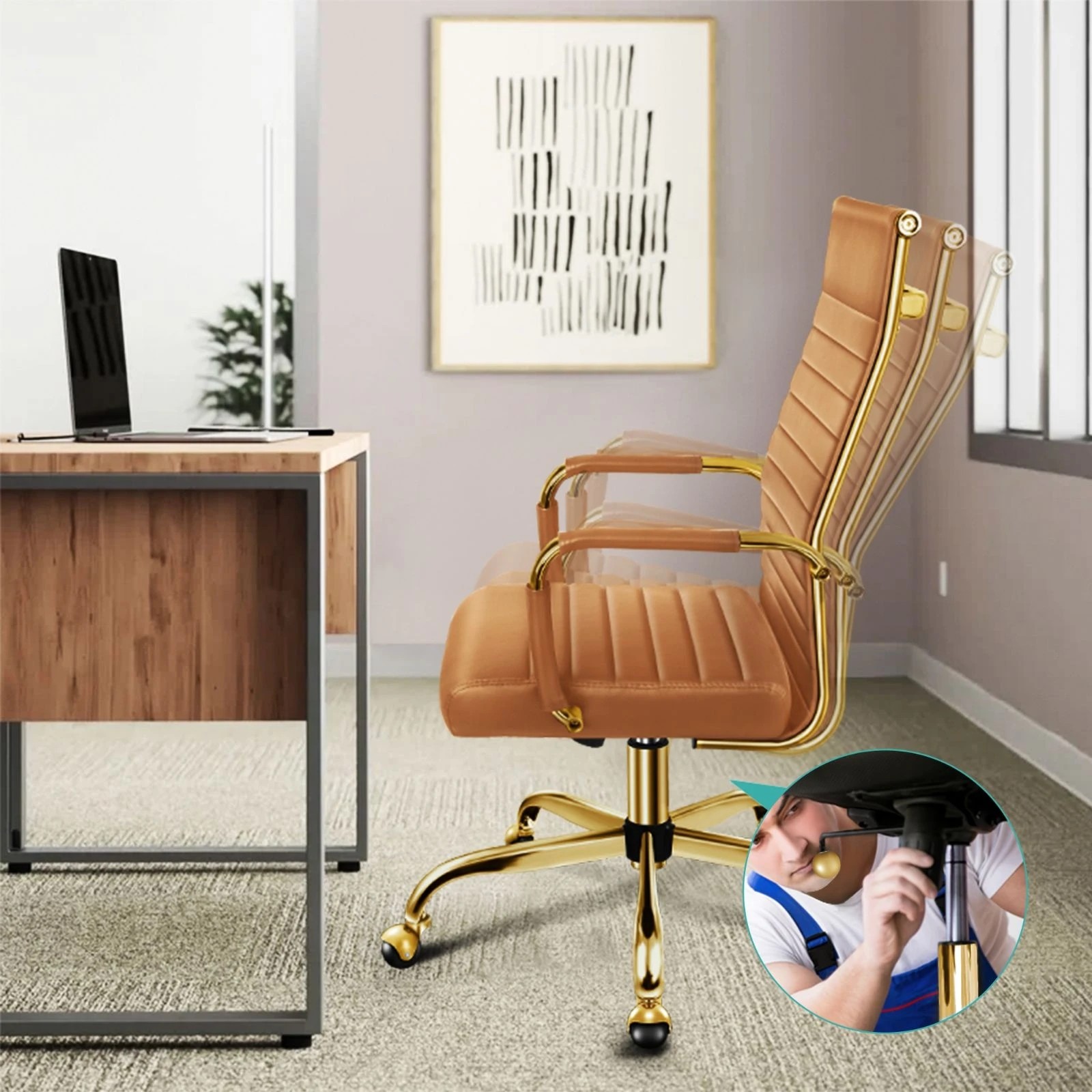 2 Alfordson Office Chair Padded Seat Ergonomic Executive Computer Study Gaming - Brown, 2 of 10