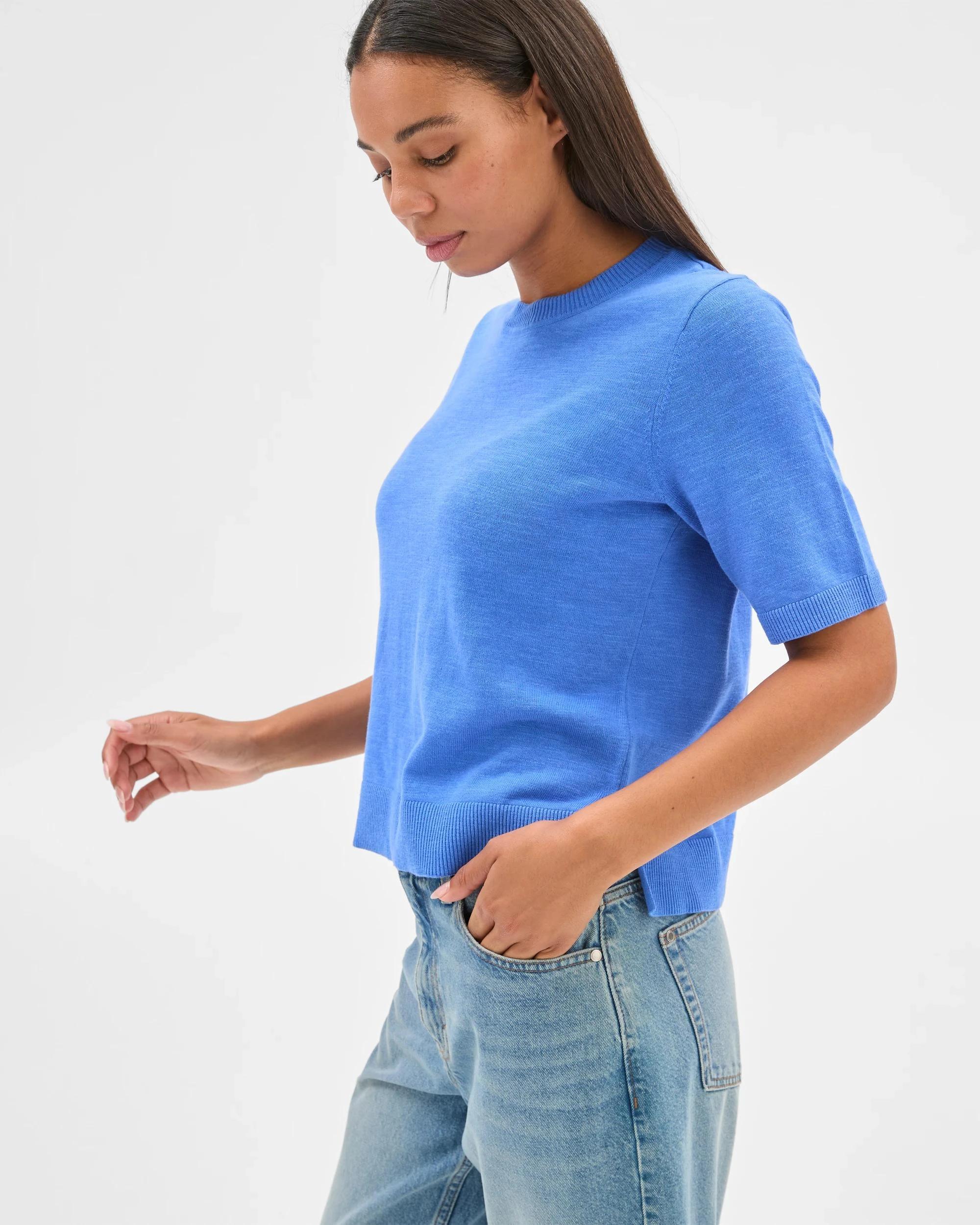 1 Target Australian Cotton/Linen Blend Knitted T-Shirt VIVID BLUE, 1 of 6