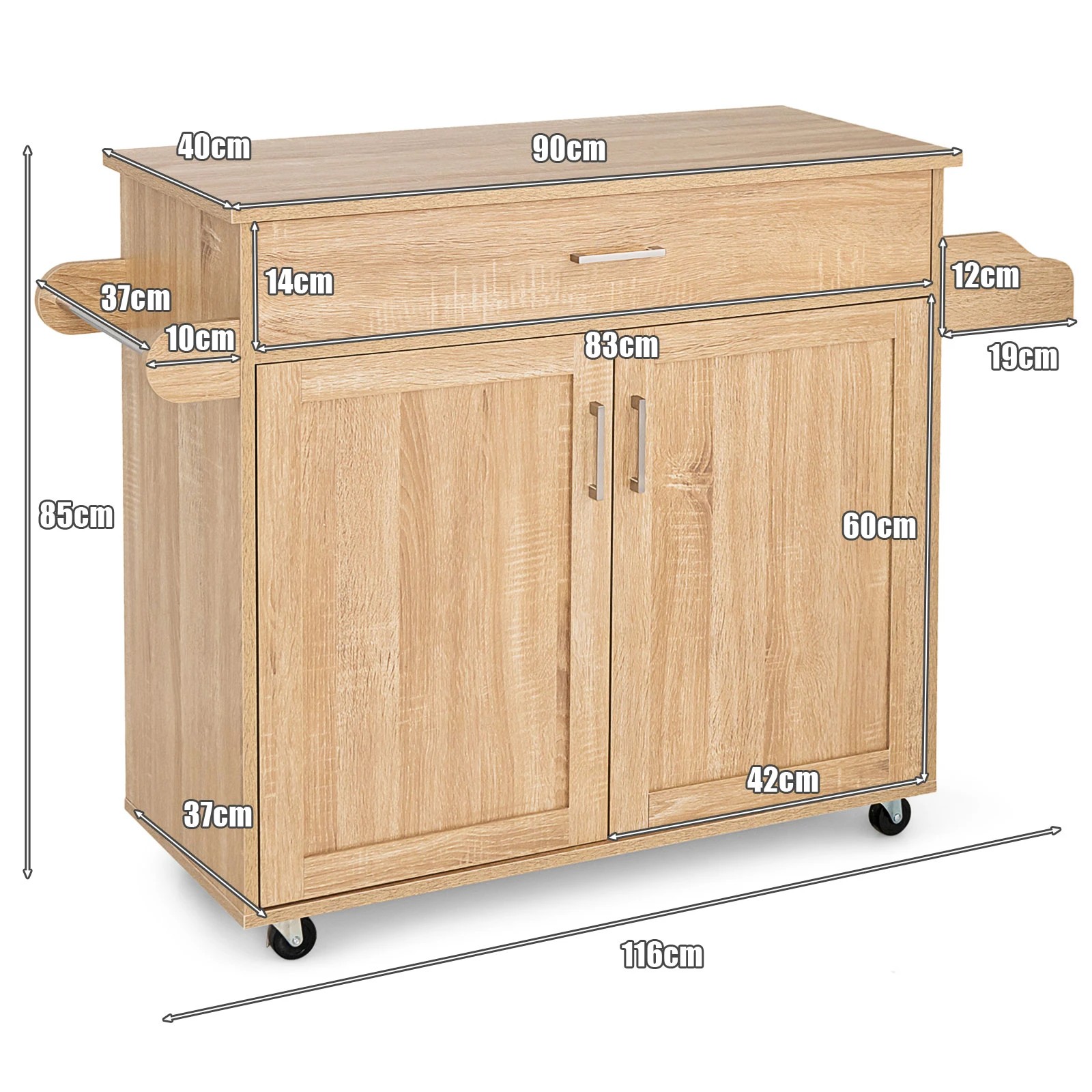 3 Costway Rolling Kitchen Island Trolley Sideboard Buffet Cart - Natural, 3 of 3