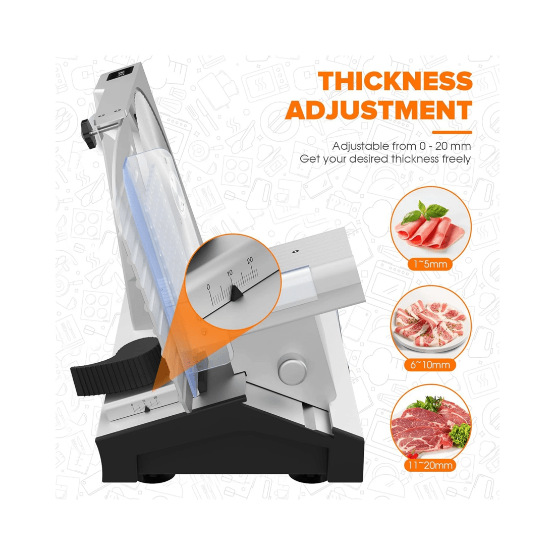 3 Advwin 250w Meat Slicer, Electric Food Slicer With 8.6" Removable Stainless Steel Blade, 3 of 7