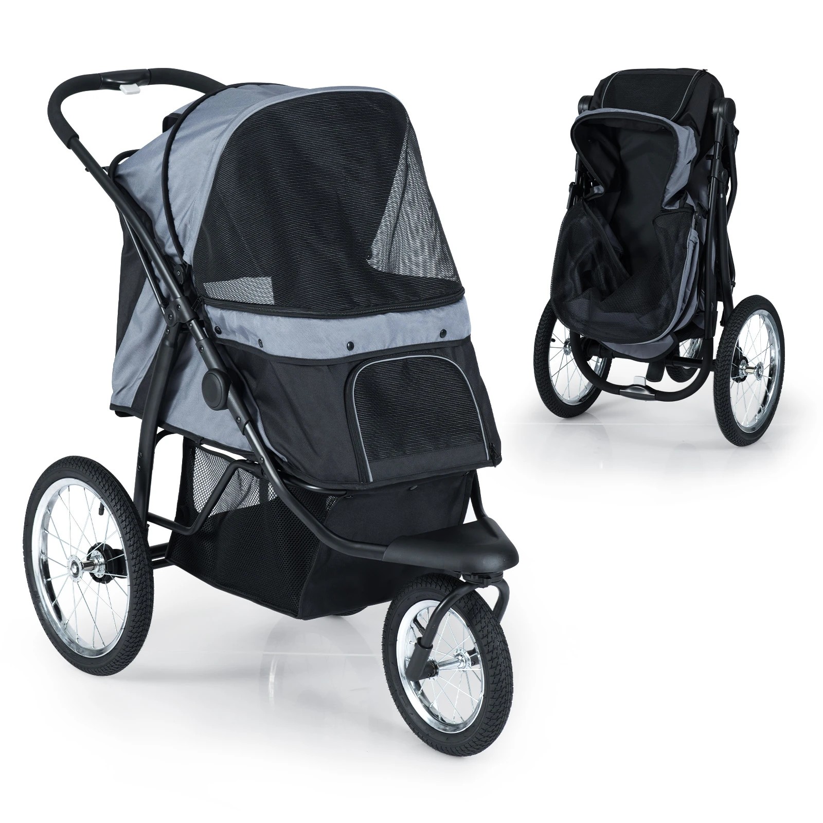1 Costway 3-Wheels Pet Stroller Jogger Foldable Cat Dog Travel Cart w/Storage Basket, 1 of 5