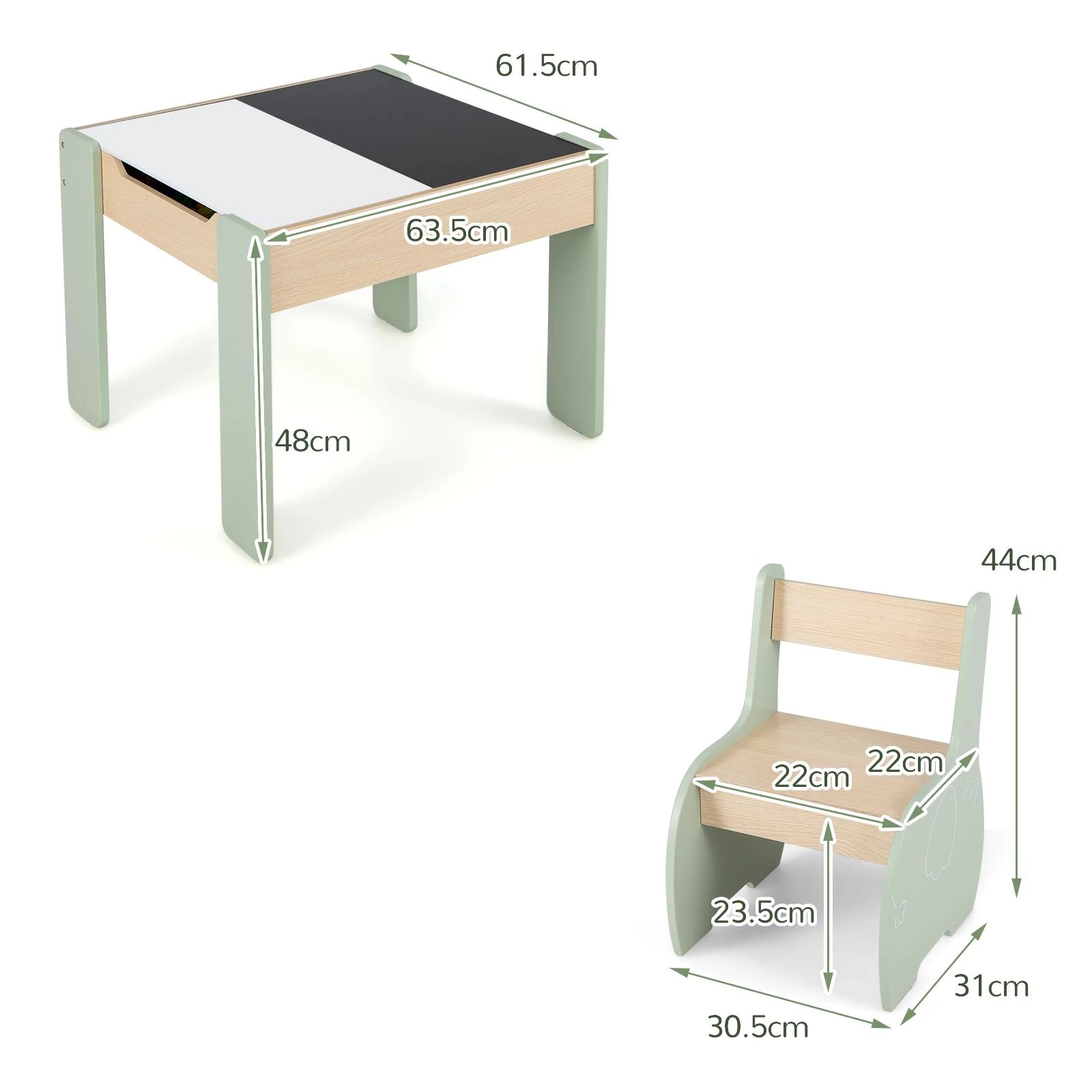 3 Costway 4-in-1 Kids Table Chair Set Wooden Activity Desk - Green, 3 of 7