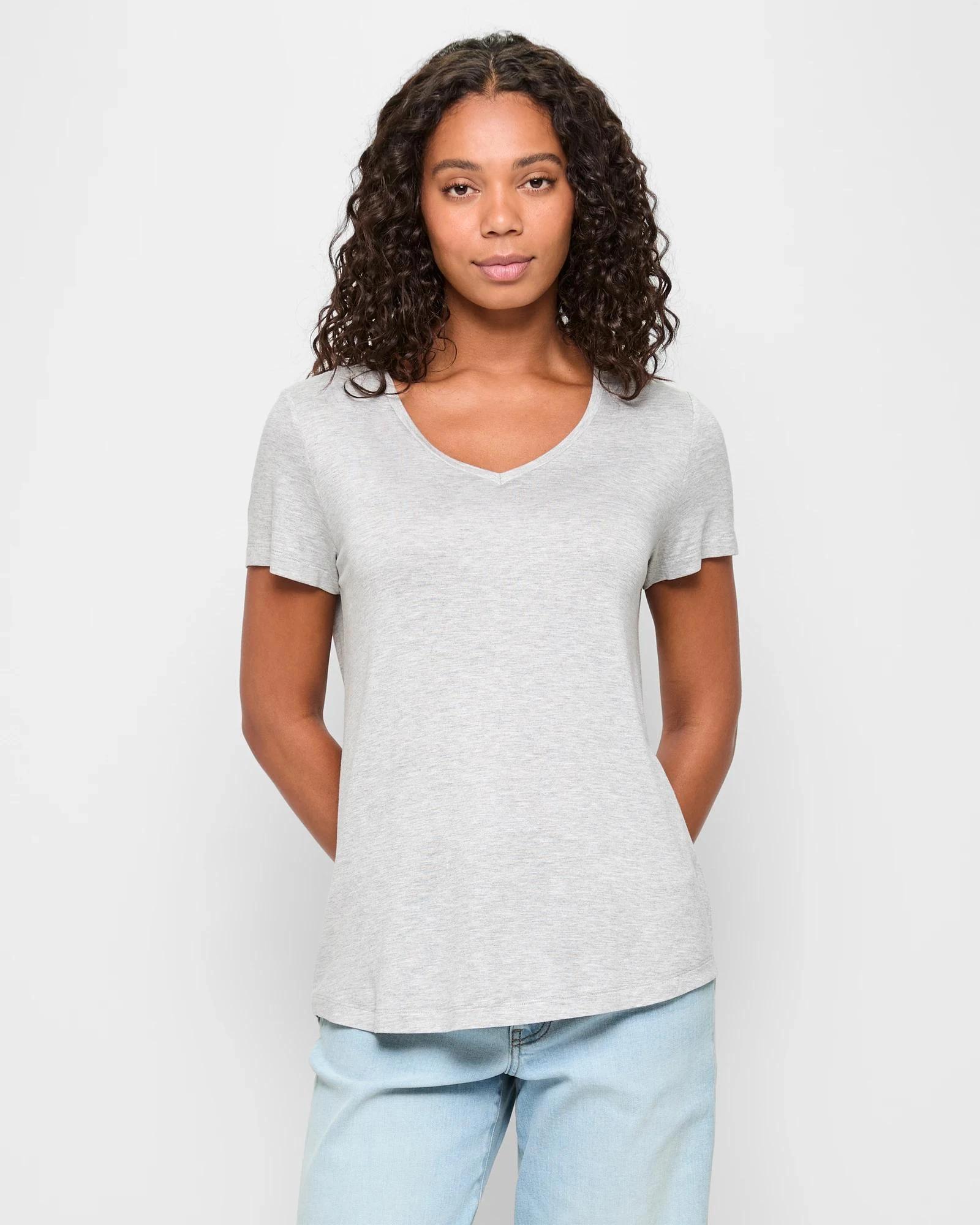 1 Target Woman Short Sleeve V-Neck T-Shirt GREY MARLE, 1 of 5