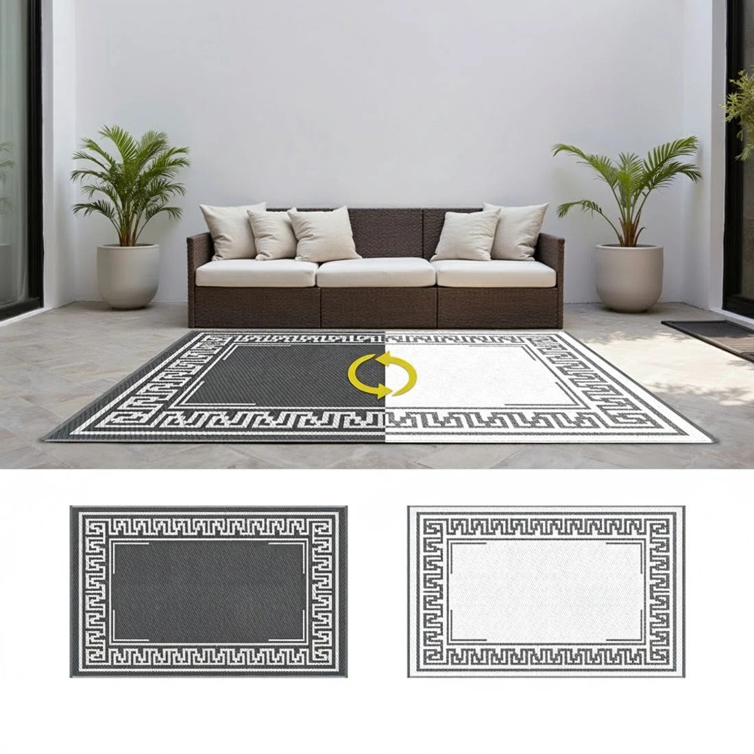 6 Gardeon Outdoor Rugs 152x244cm Large Carpet Reversible Area Mat PP Dual-Sided Patio Rug Greek Key - Grey, 6 of 8