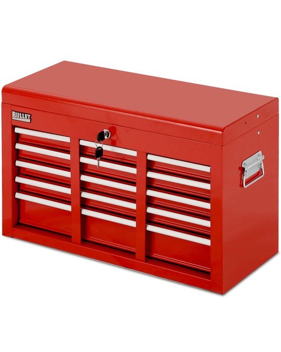 Bullet Pro 9 Drawer Tool Box Chest, Organiser Mechanic Garage Storage Toolbox Set - Red