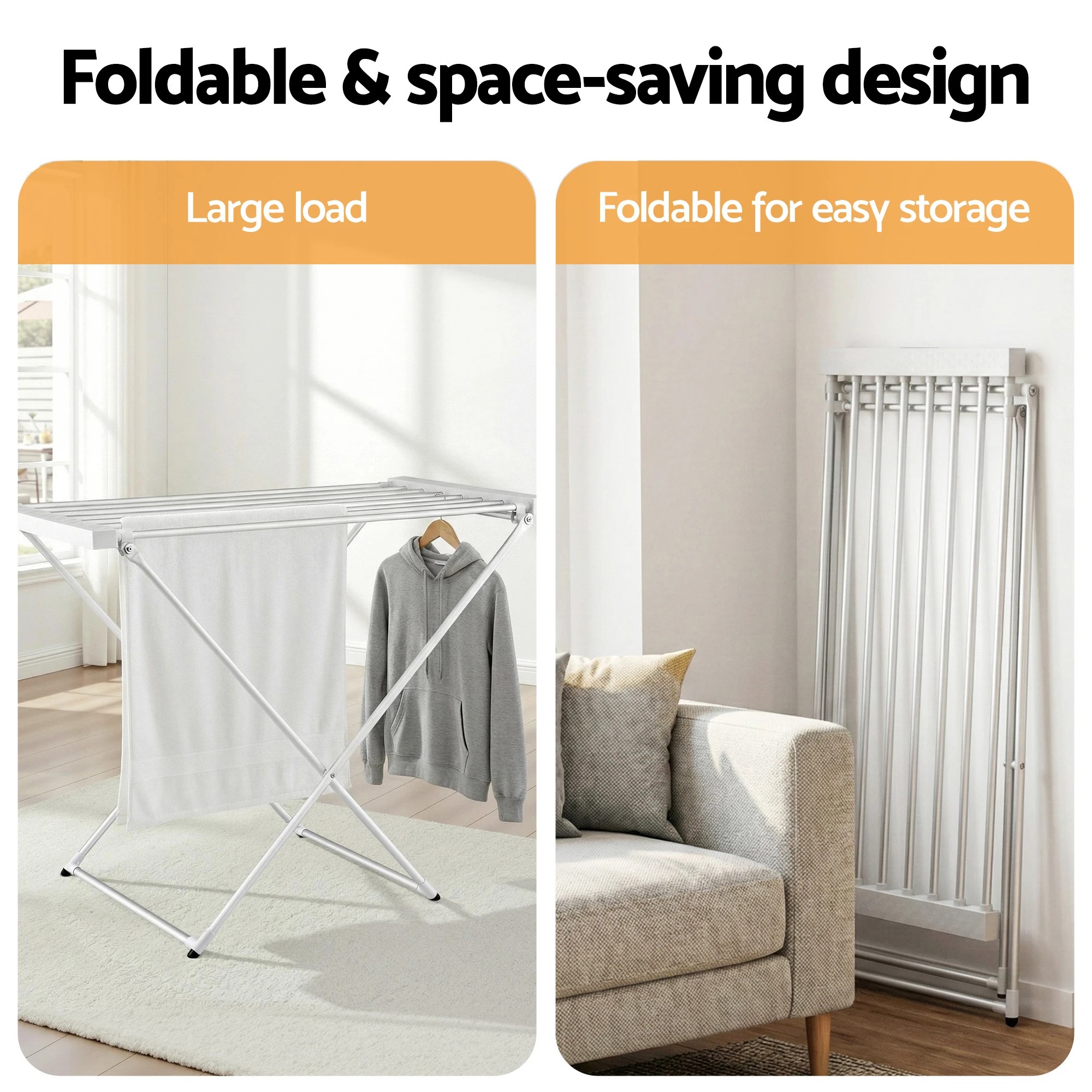 5 Devanti Heated Towel Rail Electric Clothes Airer Foldable Drying Rack 8 Bars - Silver, 5 of 7