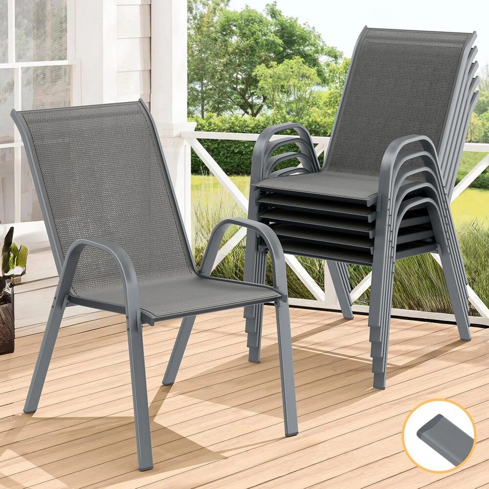 10 Alfordson 6x Outdoor Lounge Chairs Patio Dining Furniture Garden Stackable - Grey, 10 of 10