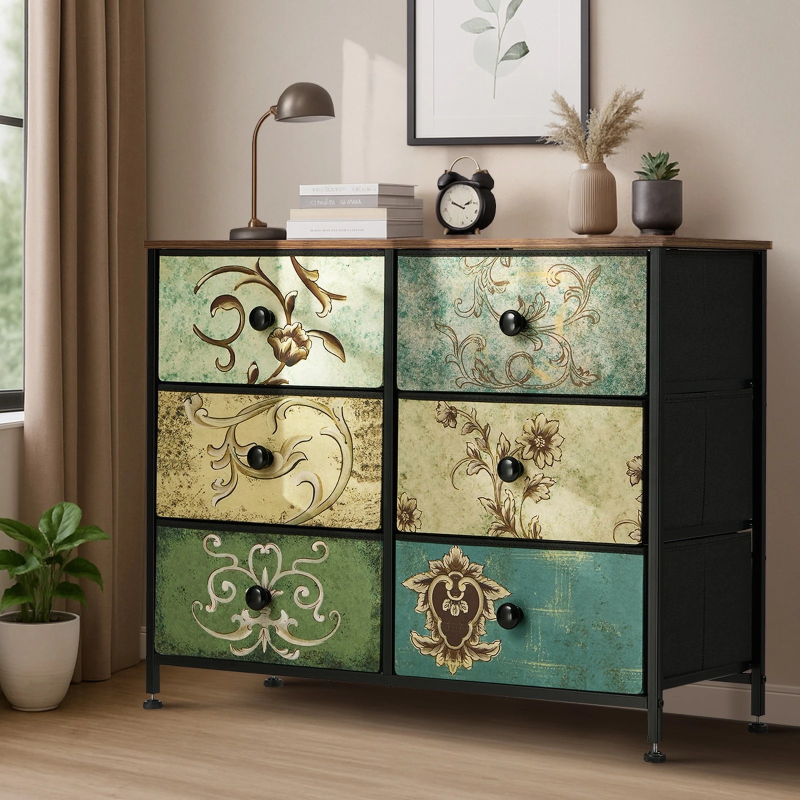 4 Oikiture 6 Chest of Drawers Fabric Storage Cabinet Retro Lowboy Organizer - Multi, 4 of 6