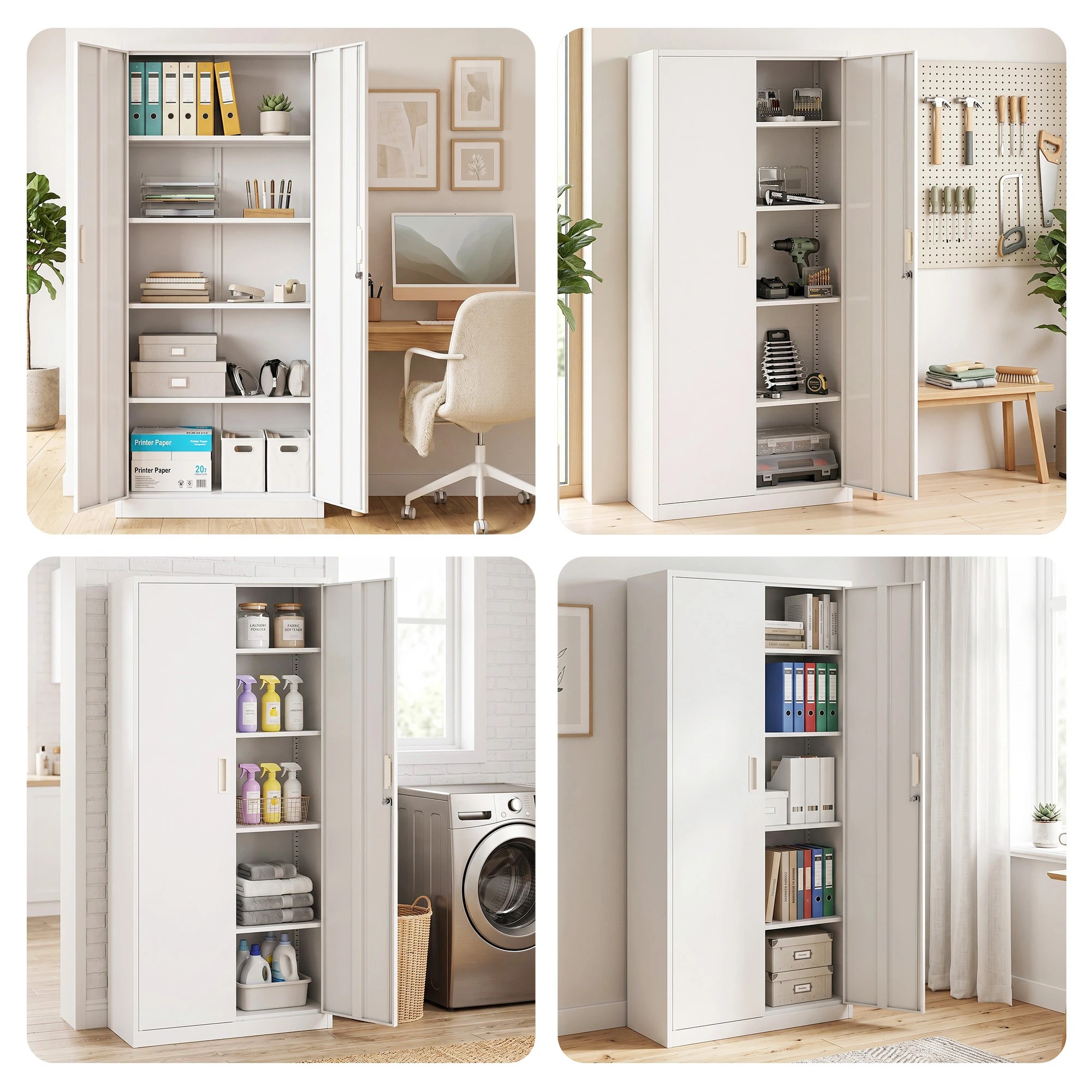 6 Artiss 180cm Steel Locker Cabinet Metal Storage 4 Adjustable Shelves - White, 6 of 7