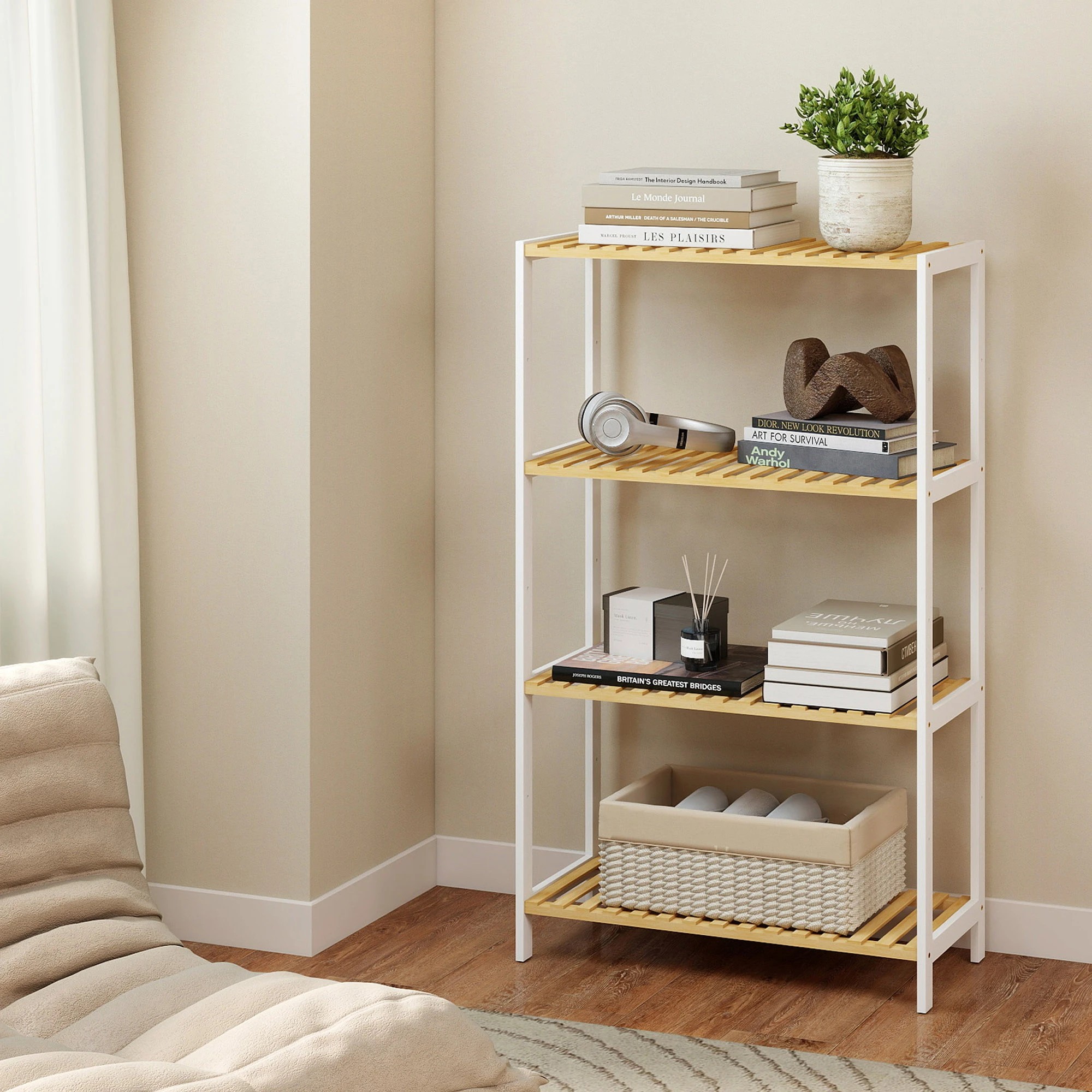 7 Levede Bamboo Storage Rack 4 Tier Shelf Shoe Organiser Home Decor - White, 7 of 8