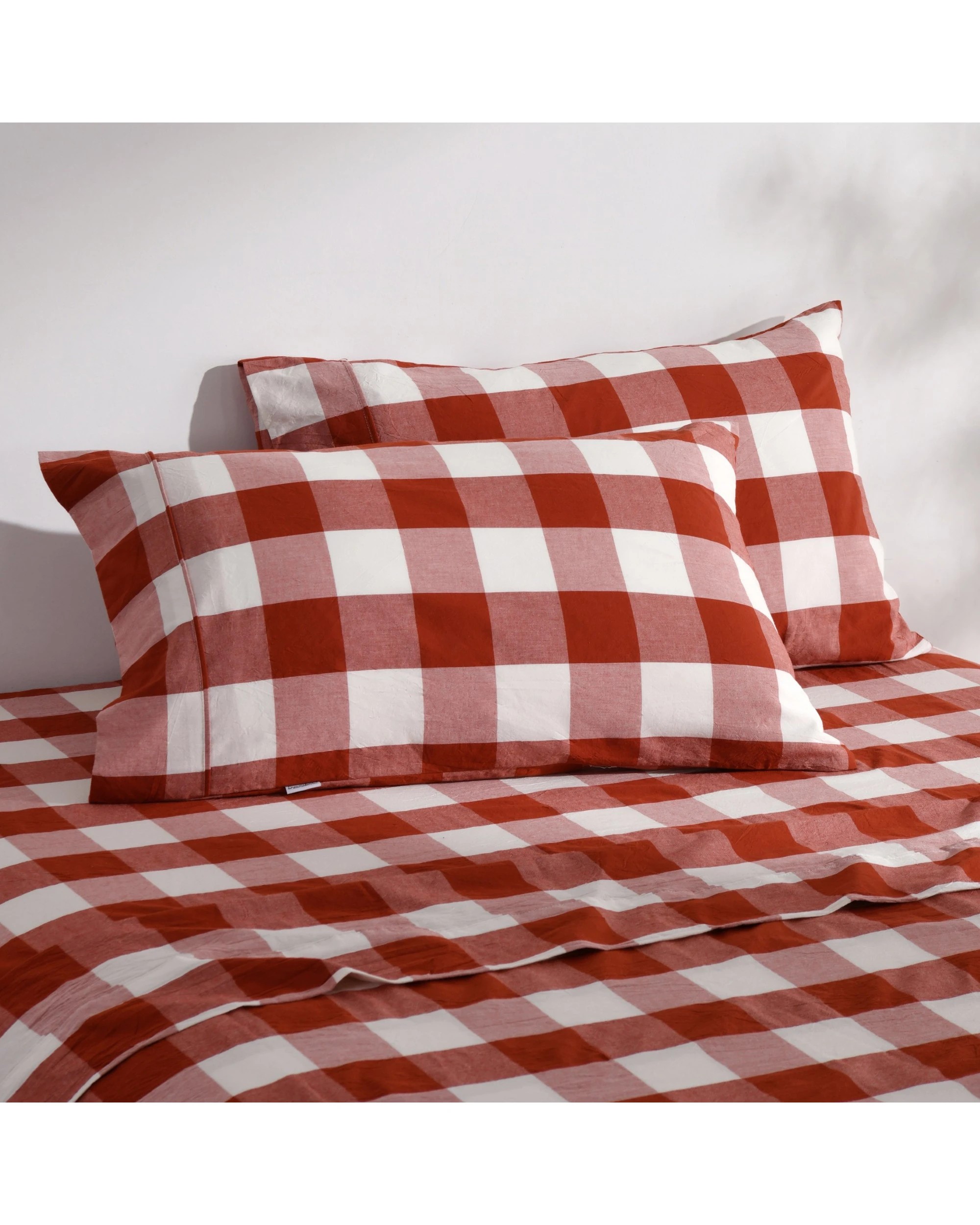 2 Dreamaker Remy Yarn Dyed Washed Cotton Checkered Sheet Set - Queen Bed - Rust, 2 of 5