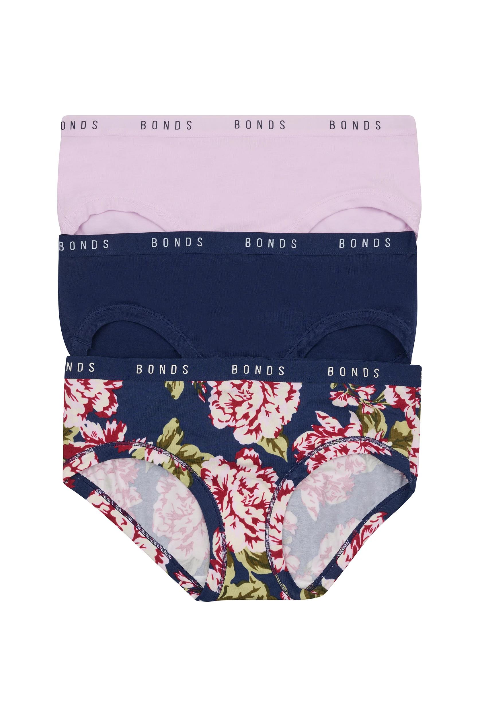 1 Bonds 3 Pack Cottontails Midi Briefs 70K VINTAGE BLOOM/WILDEST DREAMS/BLACK SEA, 1 of 9