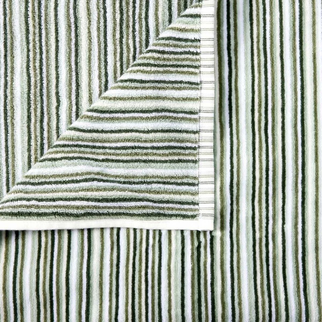 2 Mini Stripe Cotton Reversible Bath Towel - Green, 2 of 5