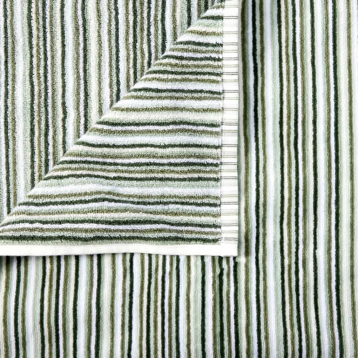 2 Mini Stripe Cotton Reversible Bath Towel - Green, 2 of 5