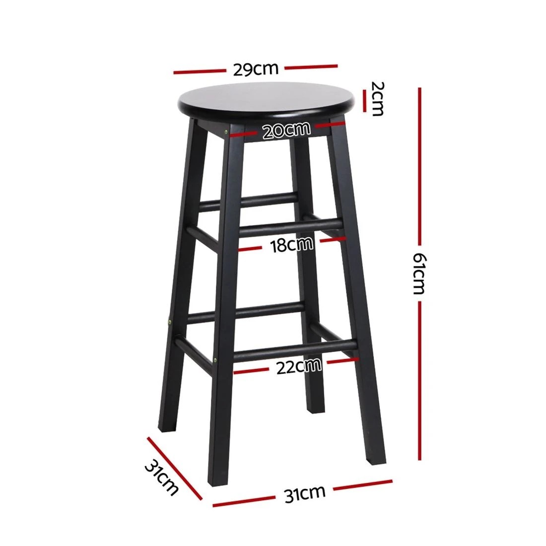 2 Artiss 4x Bar Stools Round Chairs Wooden - Black, 2 of 4