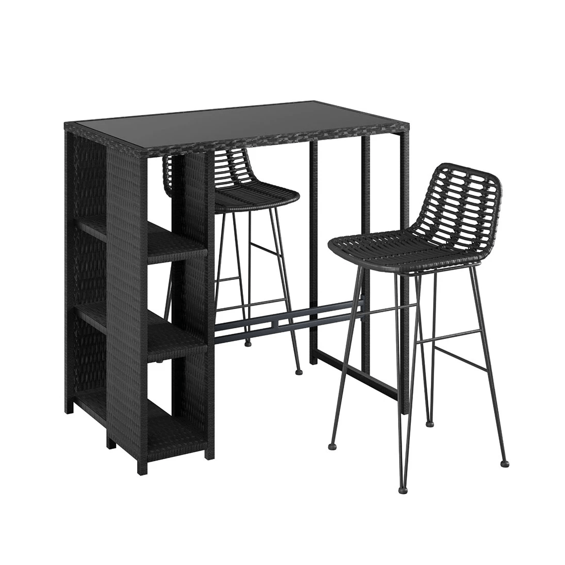 1 Gardeon Outdoor Bar Set Patio Furniture Dining Chairs Table and Chairs Wicker - Black, 1 of 6