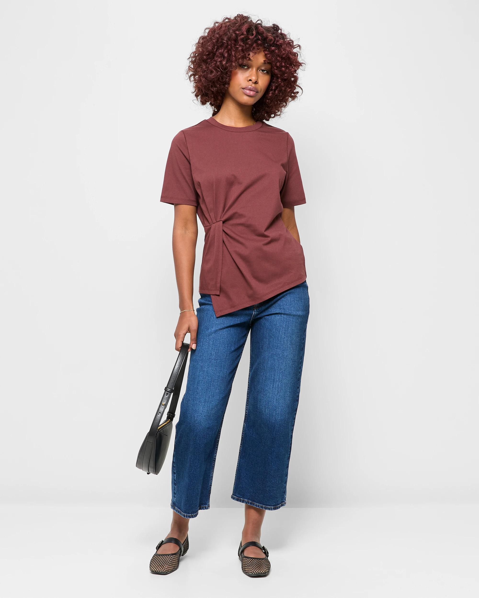 2 Target Petites Australian Cotton Blend Asymmetrical Drape T-shirt REDWOOD, 2 of 5