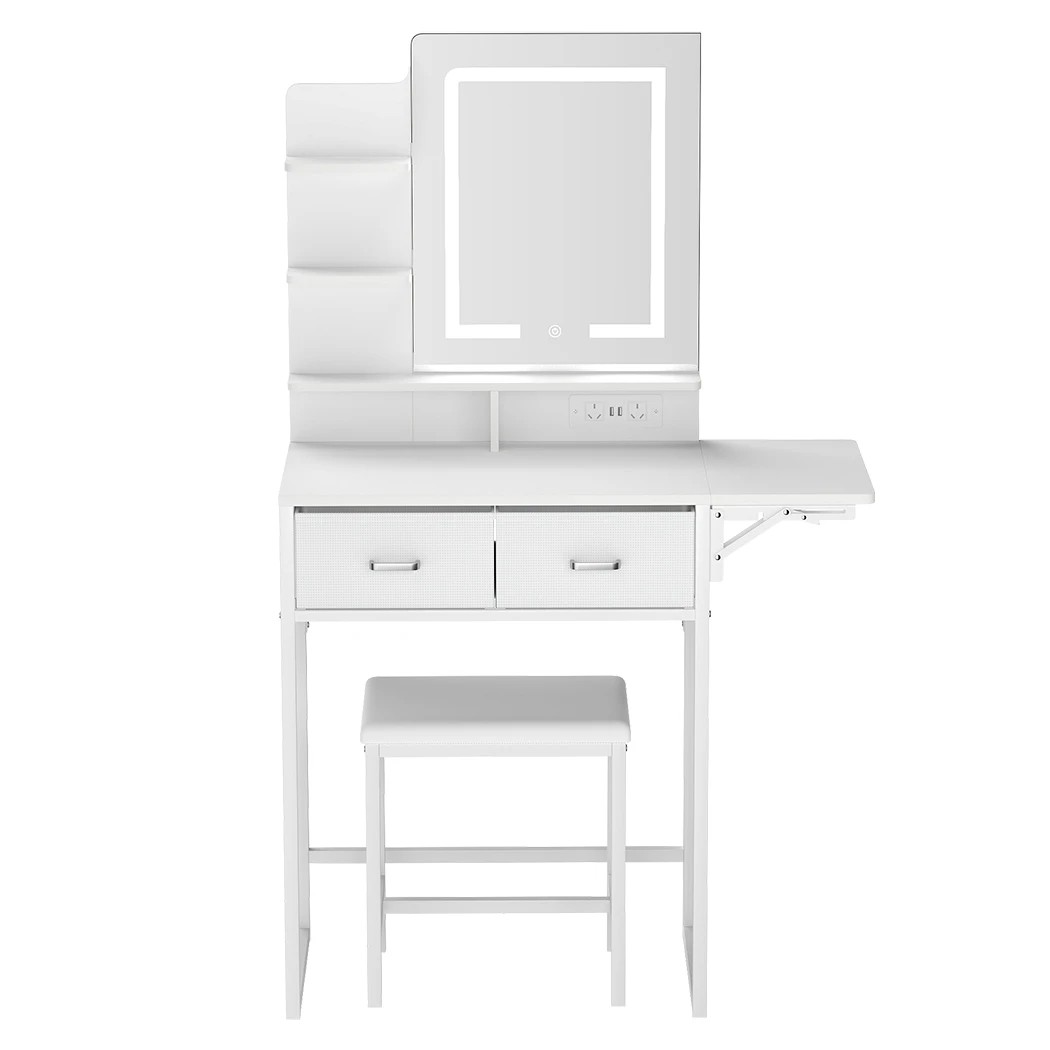 2 Levede Dressing Table Vanity Desk with Mirror and Lights 2 Drawers White, 2 of 8