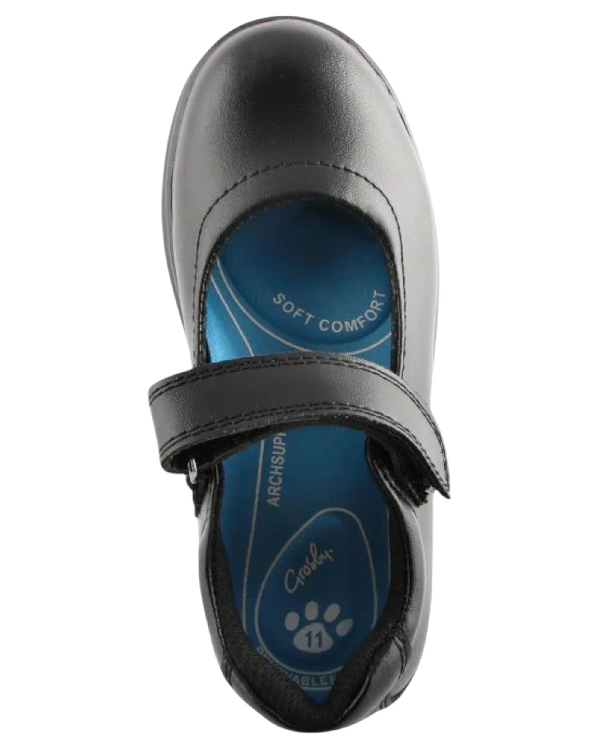 4 Grosby Ella Jnr 2 Black Girls Kids Leather Slip On Shoes BLACK, 4 of 4