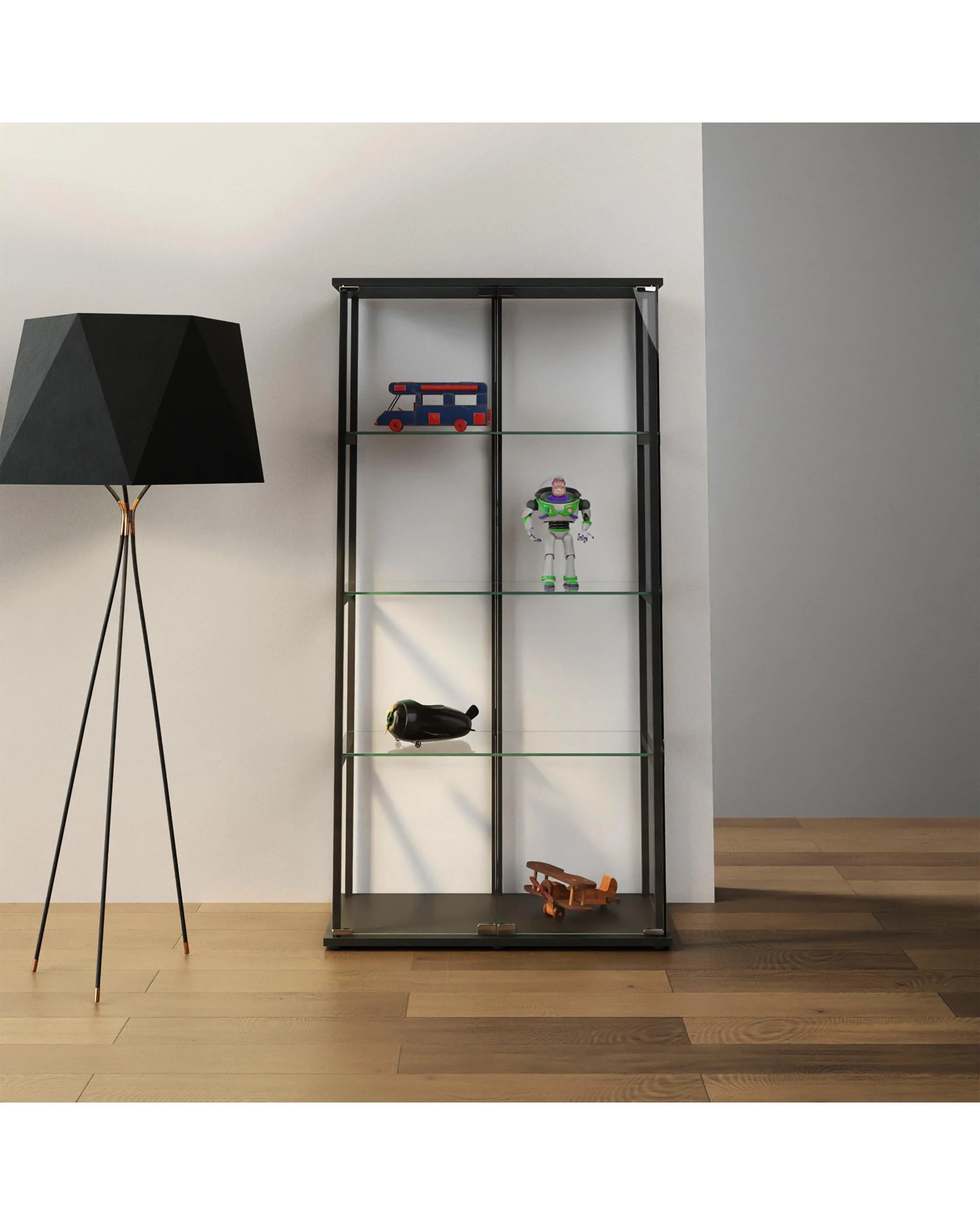 4 Kodu Glass Display 4 Tier Cabinet Trophy Display Storage Shelf 2 Door - Black, 4 of 9