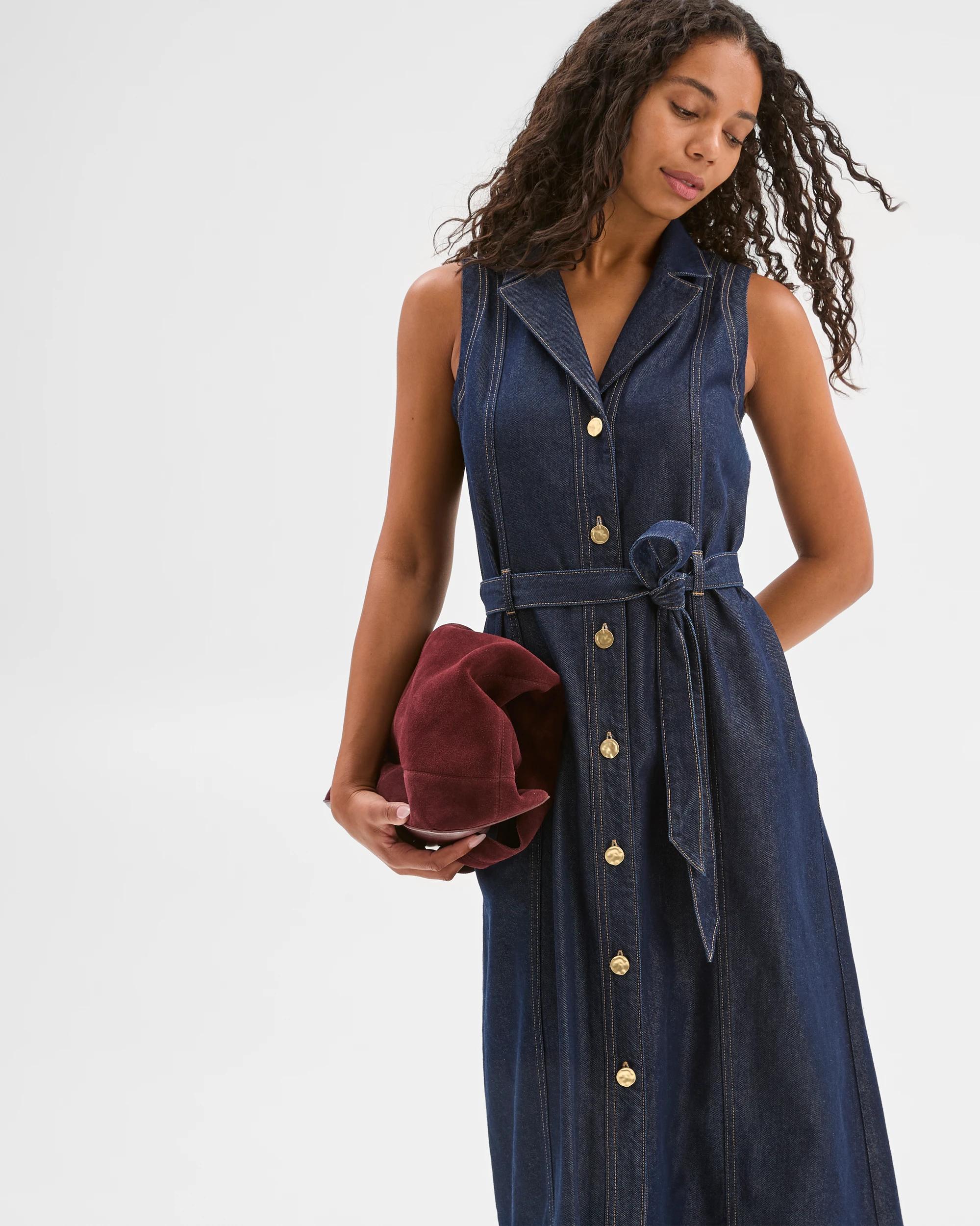1 Target Sleeveless Denim Belted Midi Shirt Dress RINSEWASH, 1 of 5