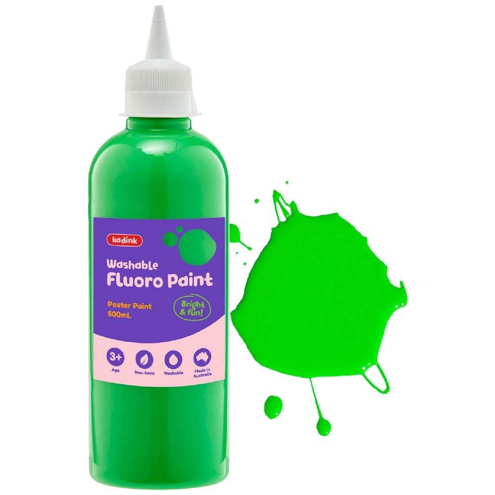 1 Kadink Washable Fluoro Poster Paint 500mL Green, 1 of 2