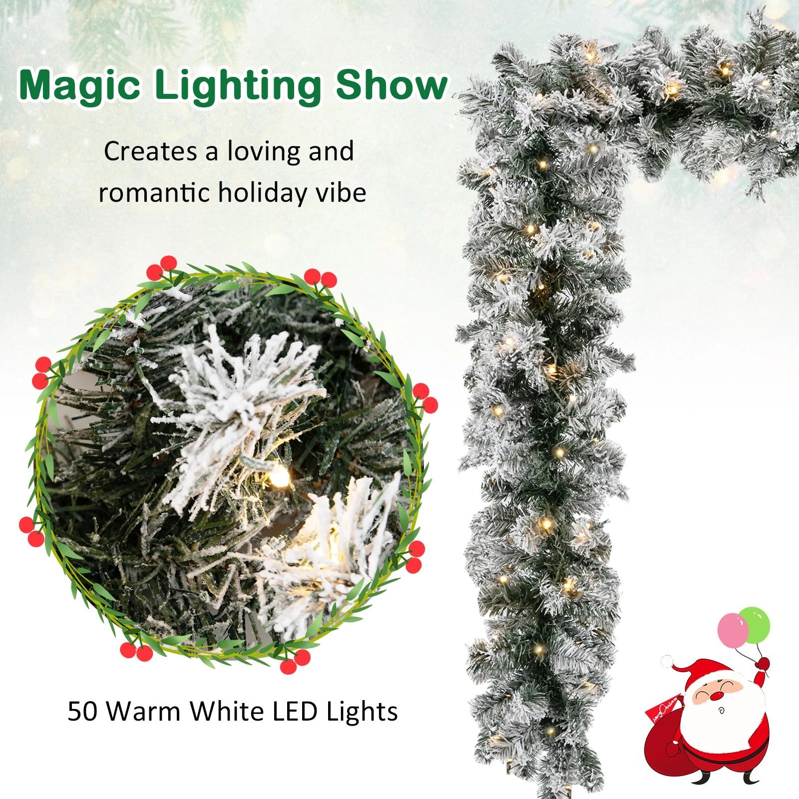 2 Costway 2.7M Snowy Flocked Christmas Rattan Artificial Flower Vine, 2 of 2