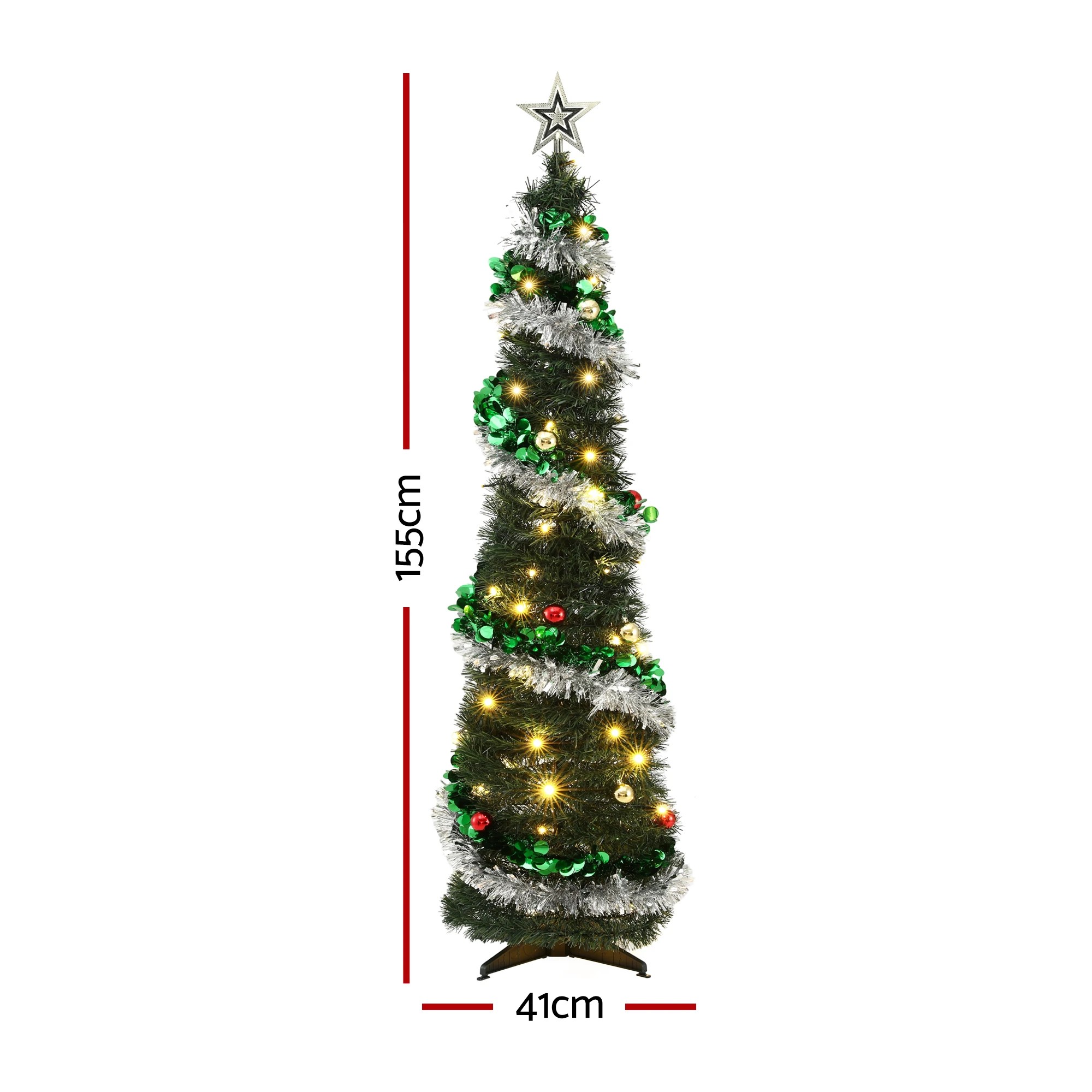 9 Jingle Jollys Pop Up Christmas Tree Pre Decorated Warm LED 155cm - Multi, 9 of 10