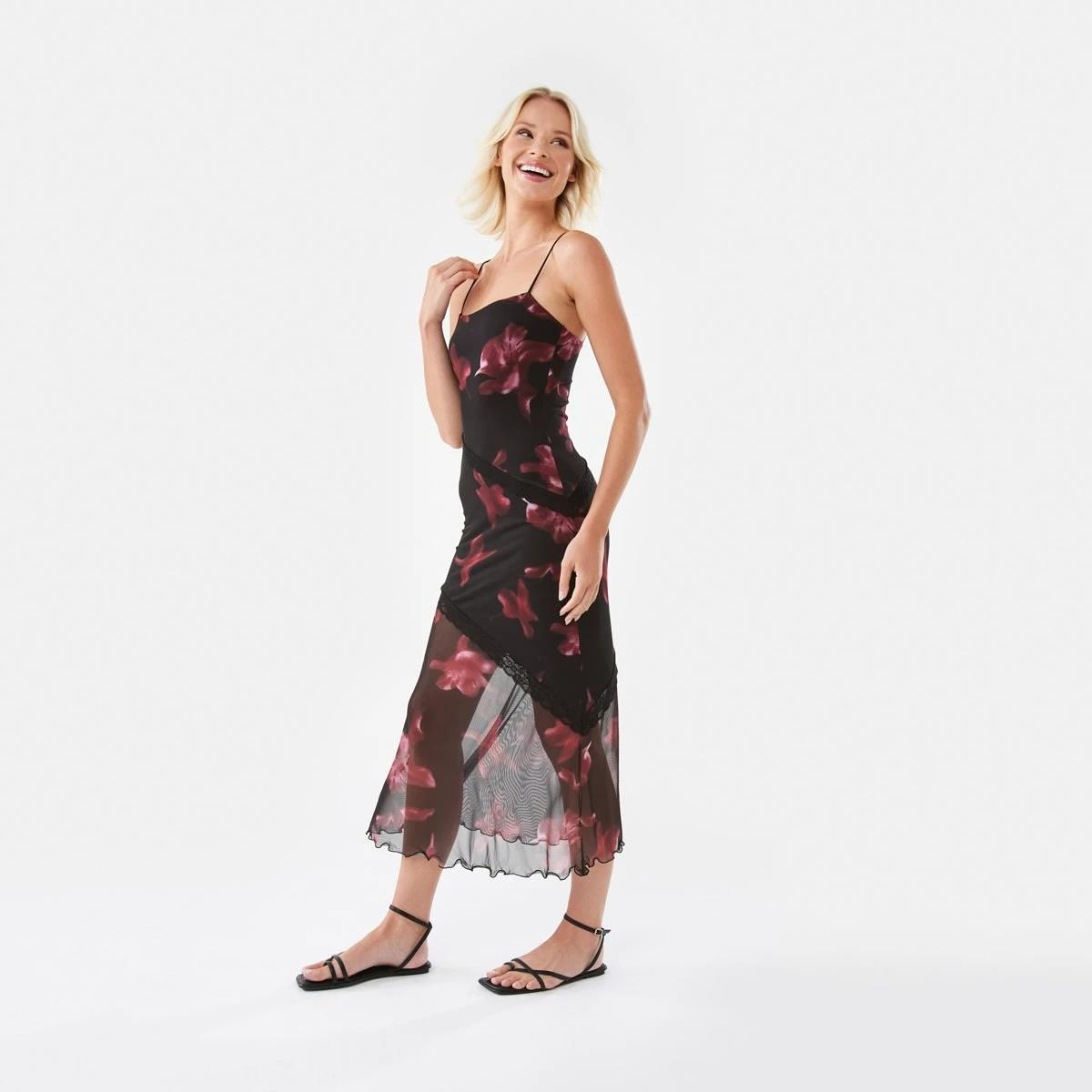 2 Sleeveless Asymmetric Mesh Maxi Dress Abst Flrl, 2 of 10