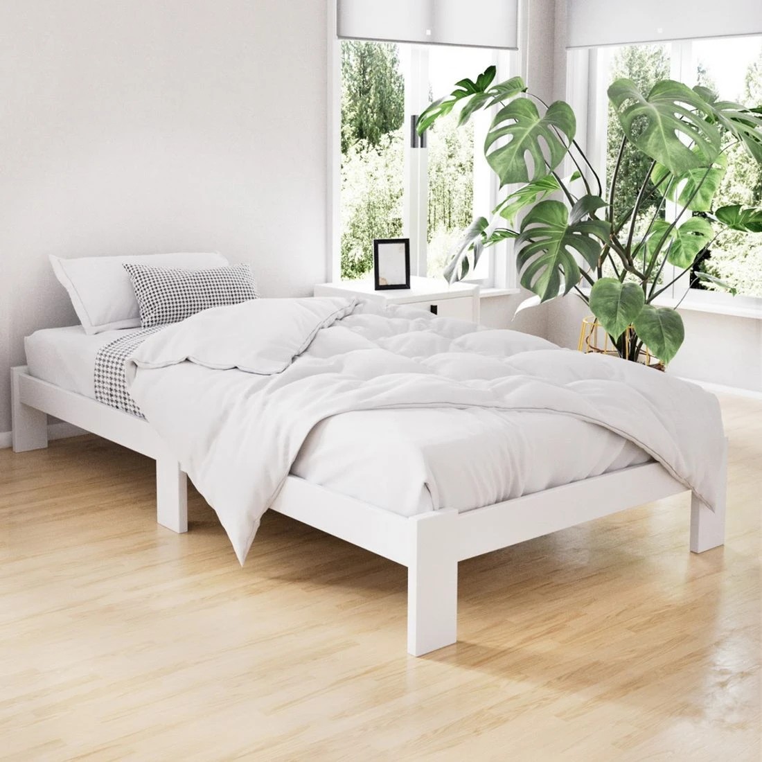 3 Artiss Bed Frame King Single Size Wooden  JADE - White, 3 of 6