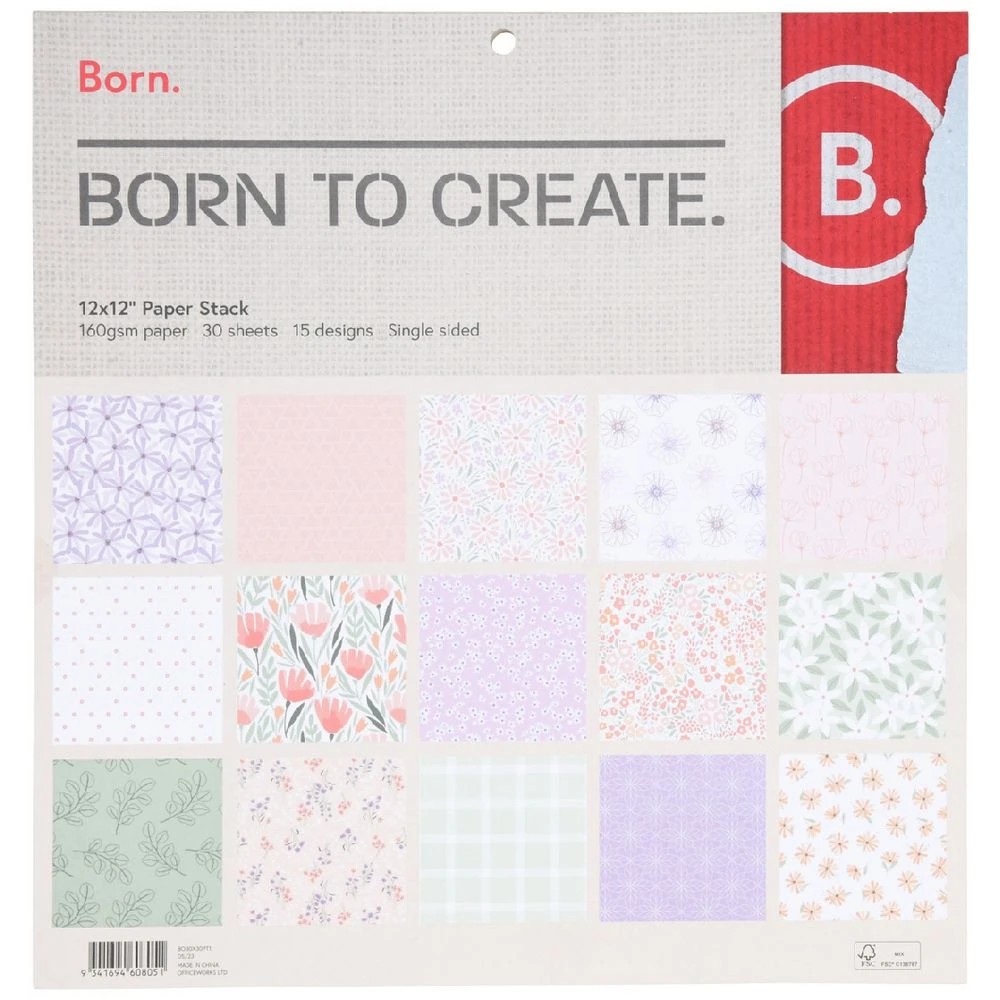 1 Born Paper Stack 30 x 30cm Floral 30 Sheets, 1 of 2