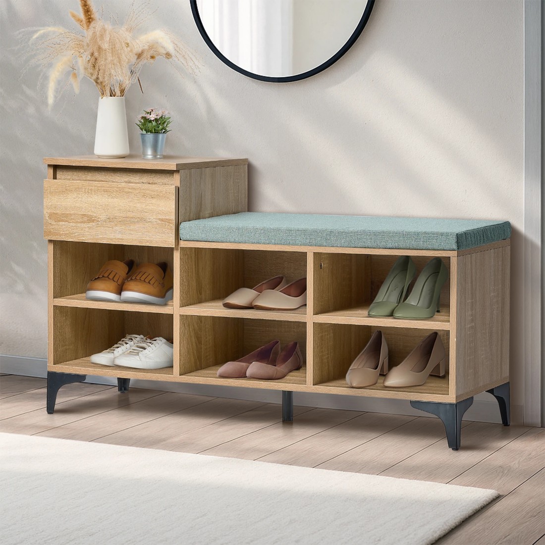 2 Oikiture Shoe Cabinet Bench Storage Organiser Drawer 6 Shelves Polyester Seat
 - Multi, 2 of 9