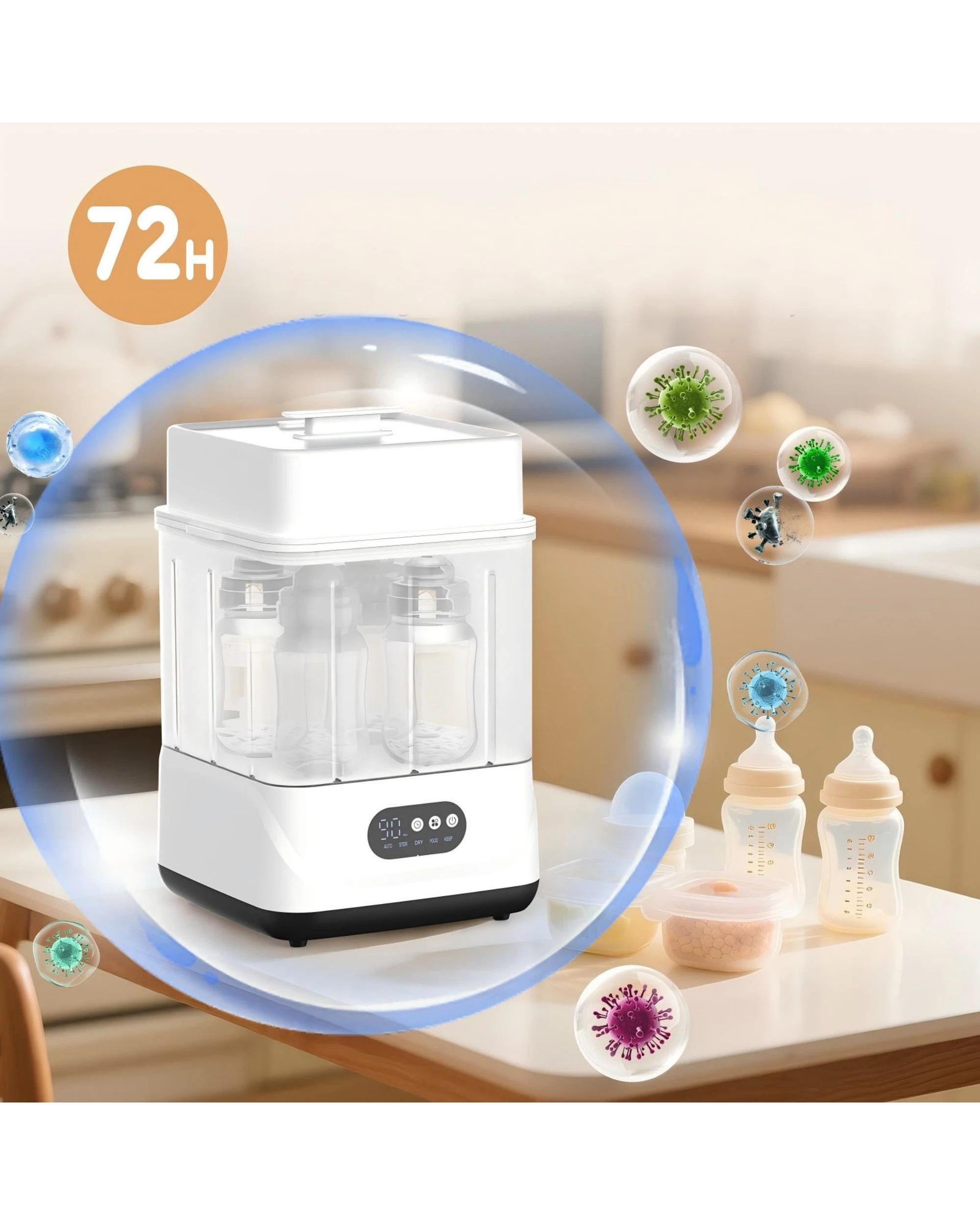 6 Advwin Baby Bottle Steam Sterilizer and Dryer 9Pcs Large Capacity LED Touch Panel - White, 6 of 6