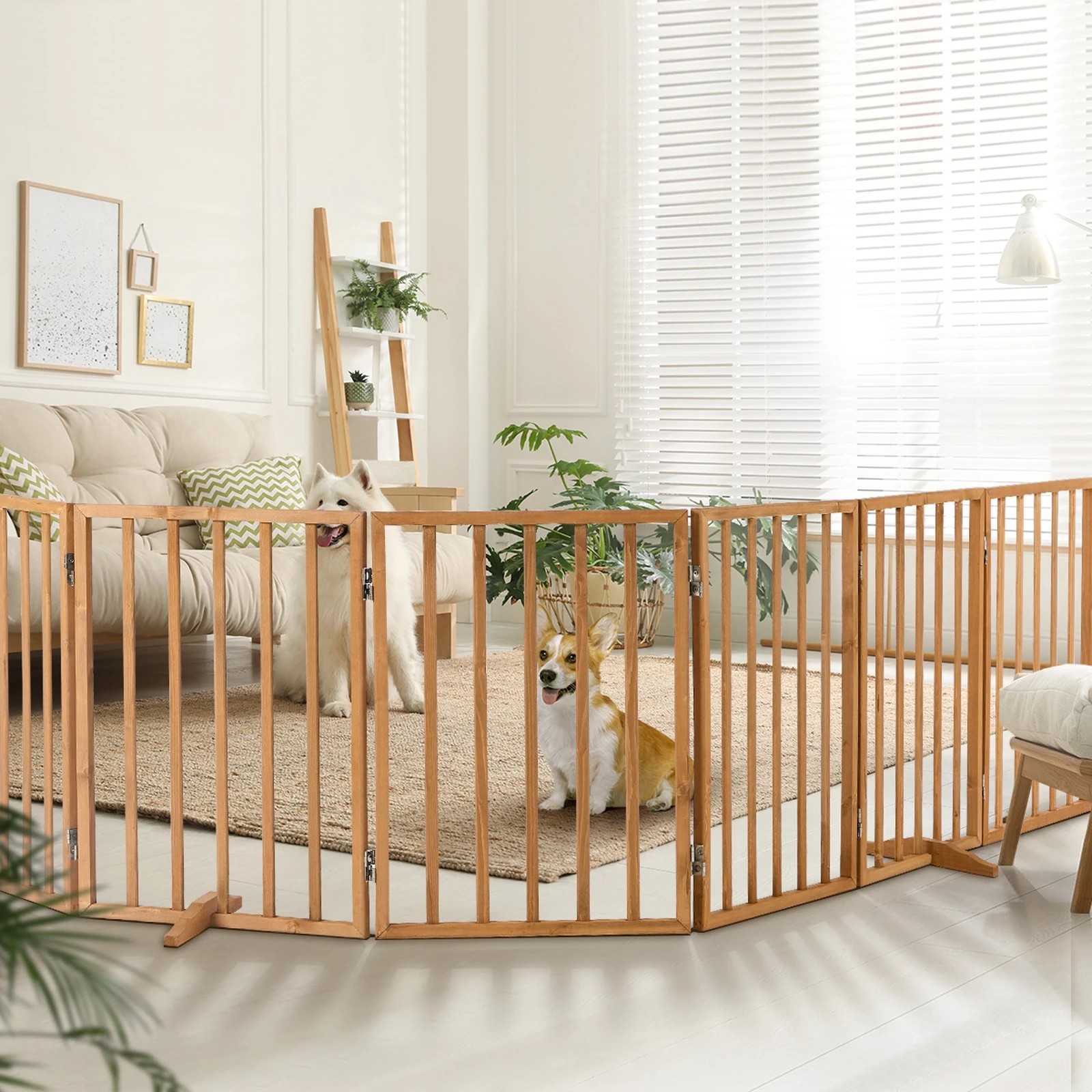 4 Alopet Wooden Pet Gate Dog Fence Playpen Safety Stair Barrier 6 Panels - Natural, 4 of 10