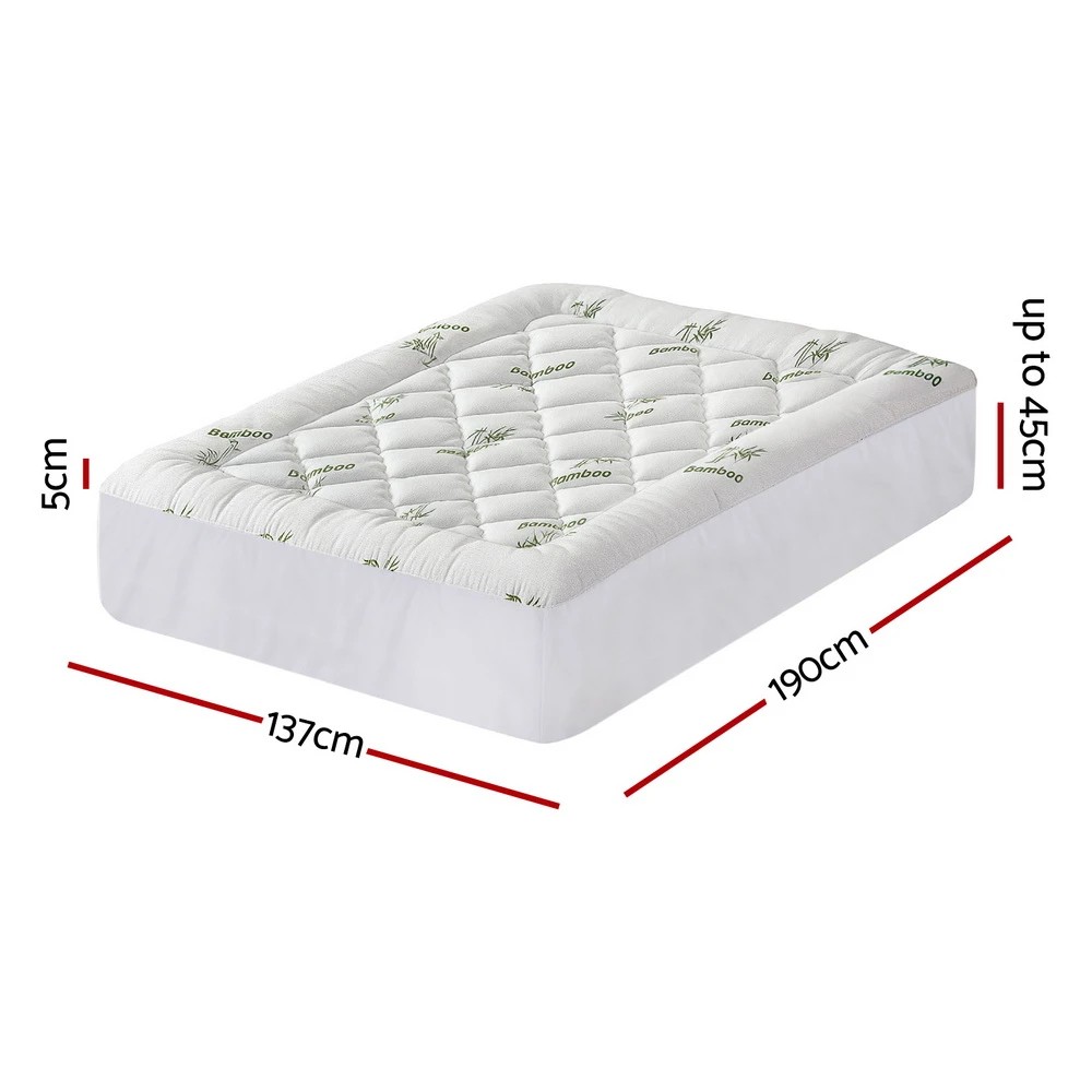 2 Giselle Mattress Topper 5cm Pillowtop toppers Bamboo Double - White, 2 of 9