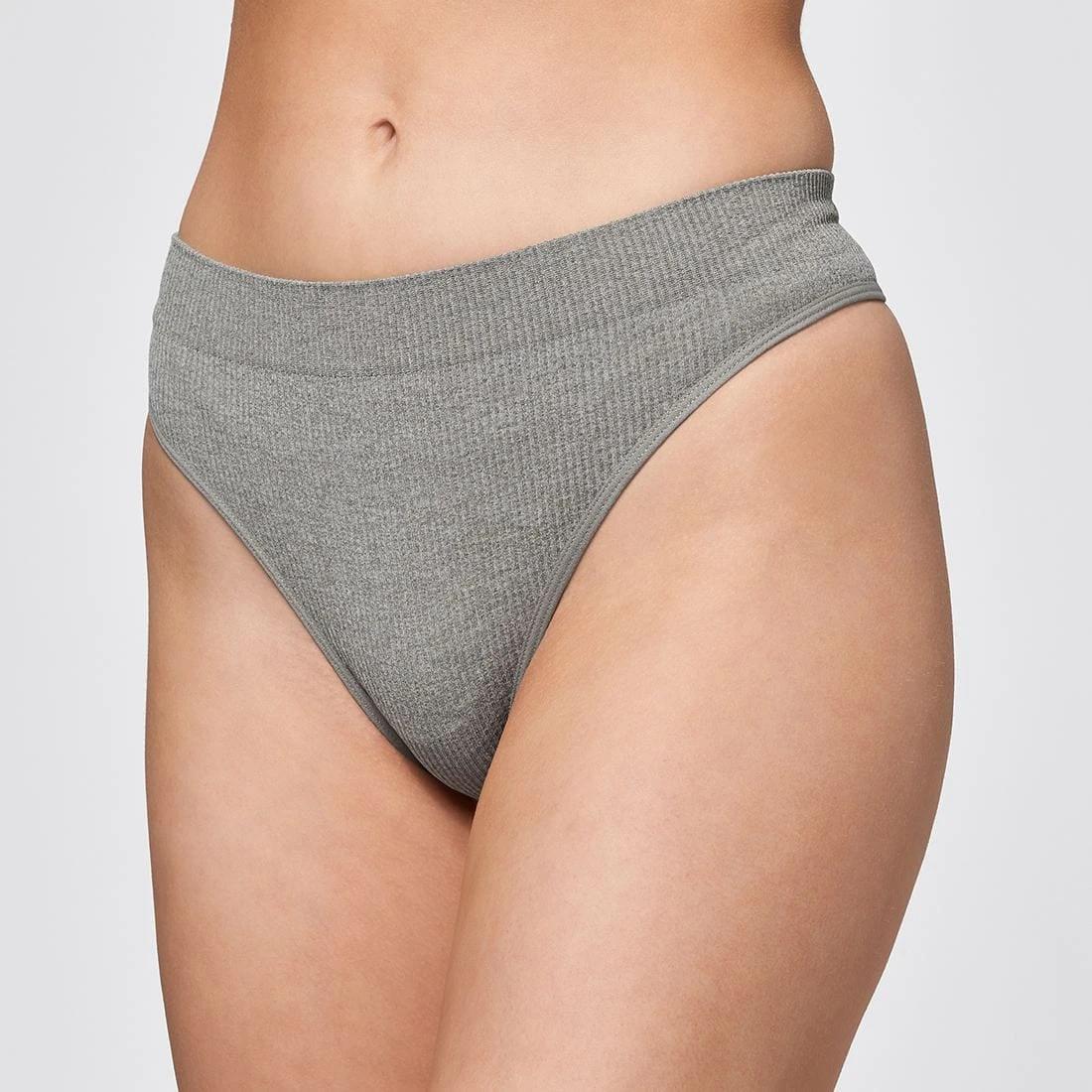 2 Ribbed Seamfree Hi-Waisted G-String Briefs - Lily Loves GREY MARLE, 2 of 2