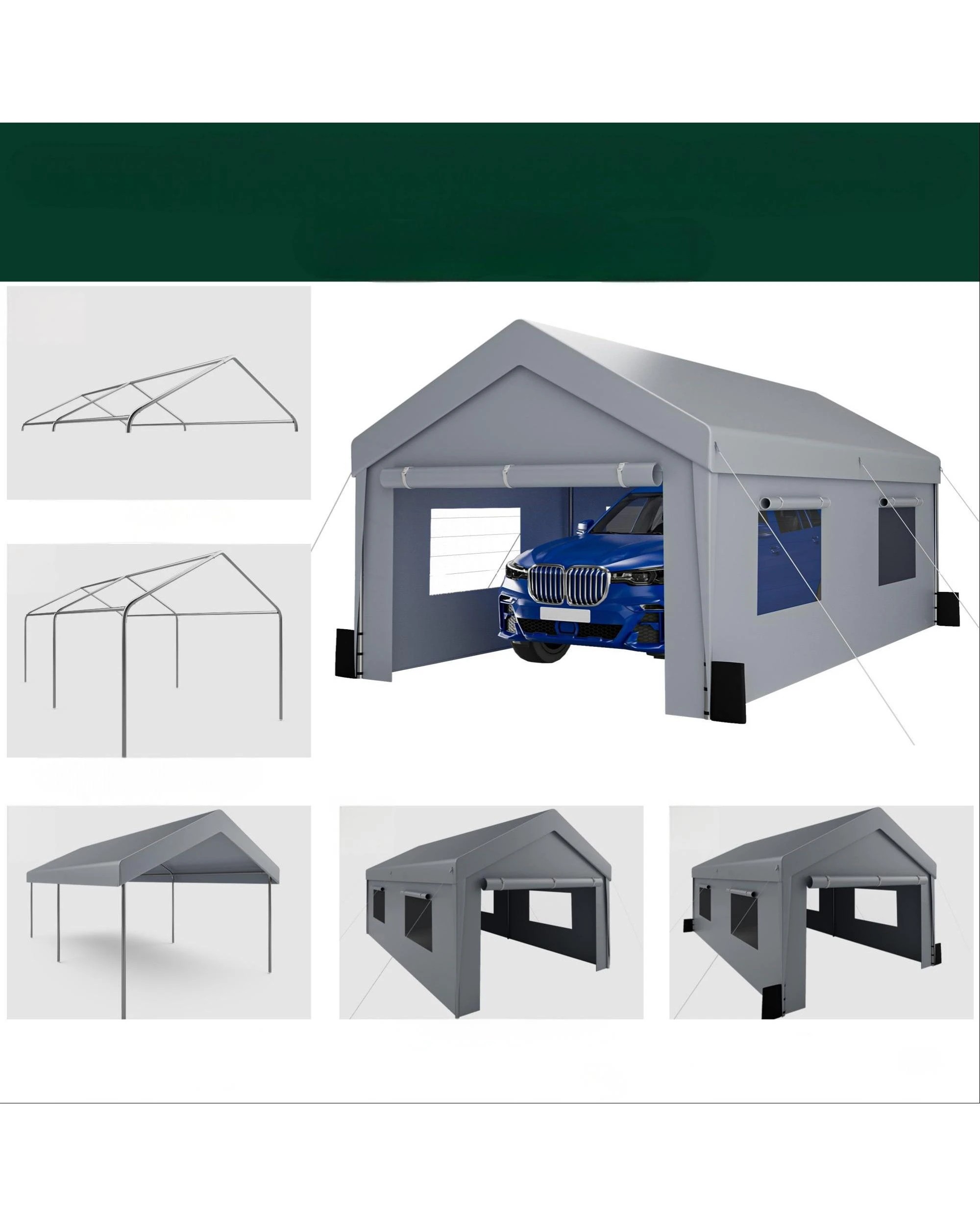2 Advwin Carport 3x6m Outdoor Portable Garage with Removable and Roll-up Sidewalls/Doors - Grey, 2 of 6
