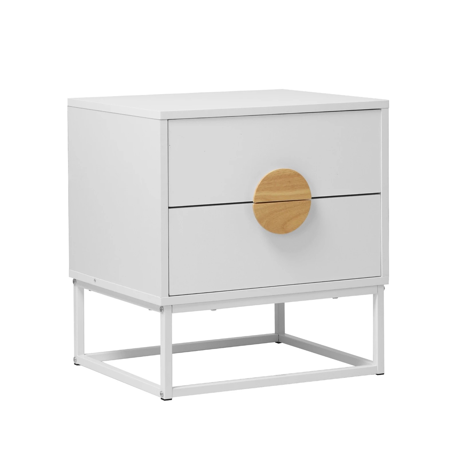 1 Oikiture Bedside Table Nightstand 2 Drawers Side End Table Steel Legs - White, 1 of 8