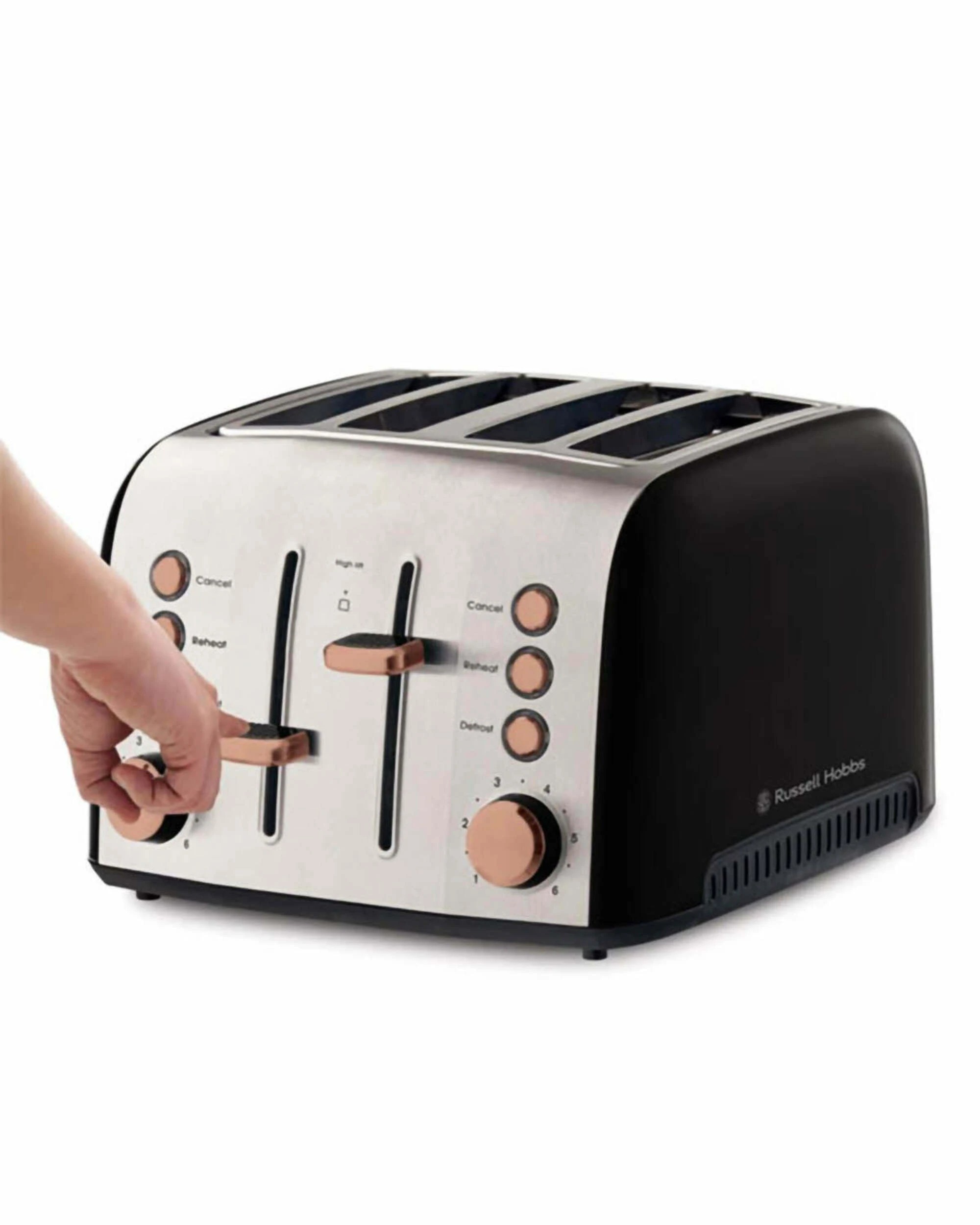3 Russell Hobbs Brooklyn 4 Slice Toaster - Black with Copper Details - ROSE GOLD, 3 of 4